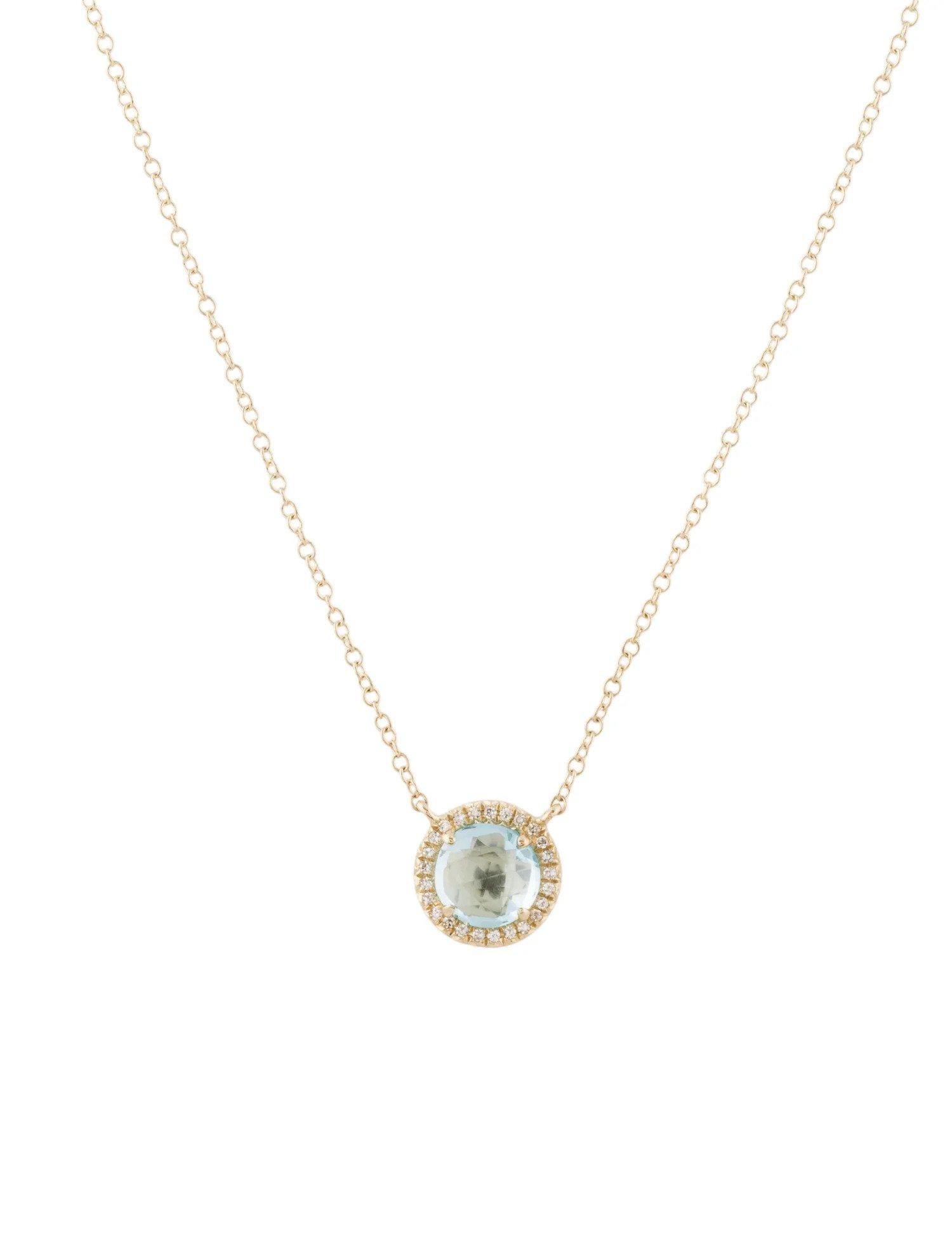 Round Cut 1.41 Carat Round Blue Topaz & Diamond Yellow Gold Pendant Necklace For Sale