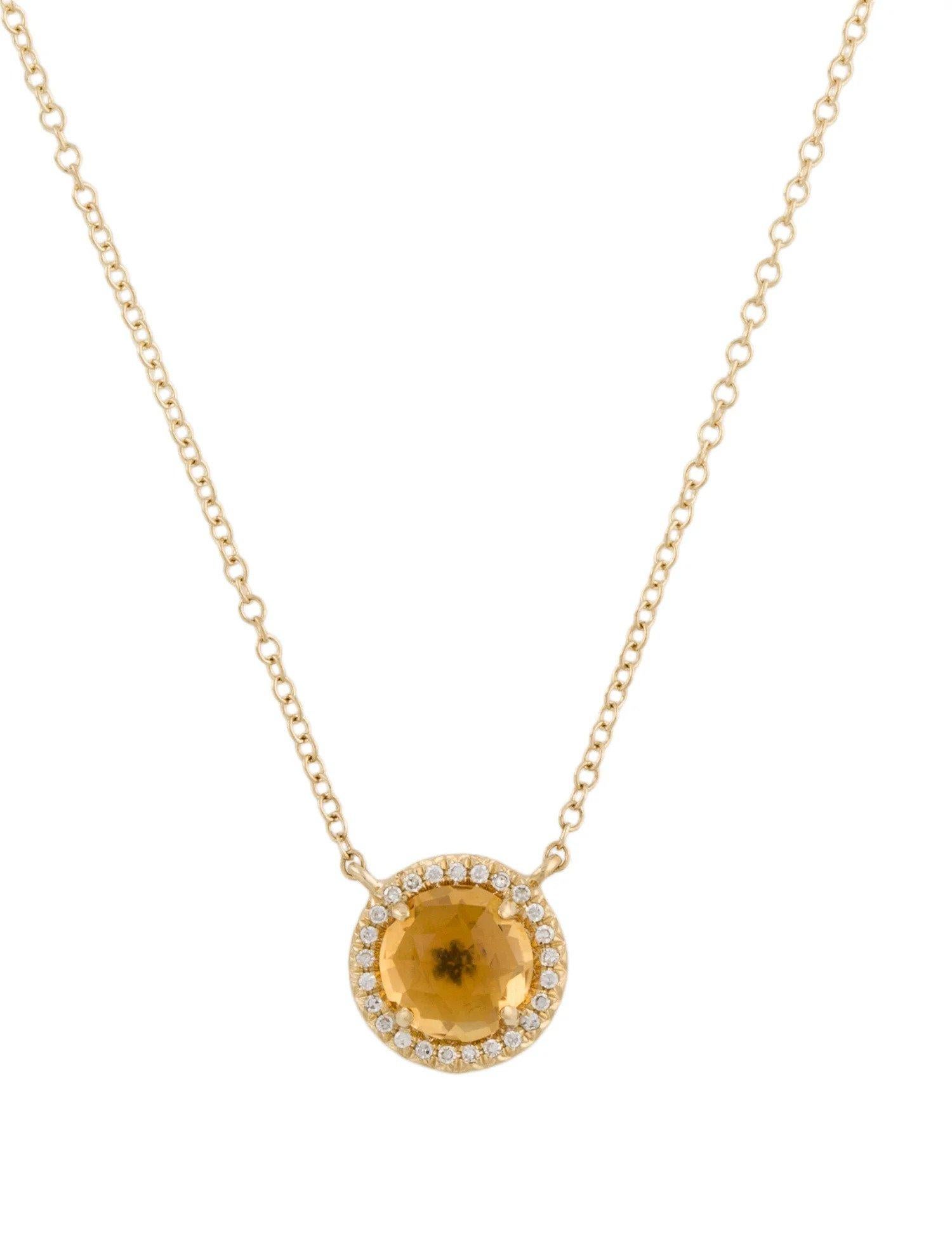 Round Cut 1.41 Carat Round Citrine & Diamond Yellow Gold Pendant Necklace For Sale