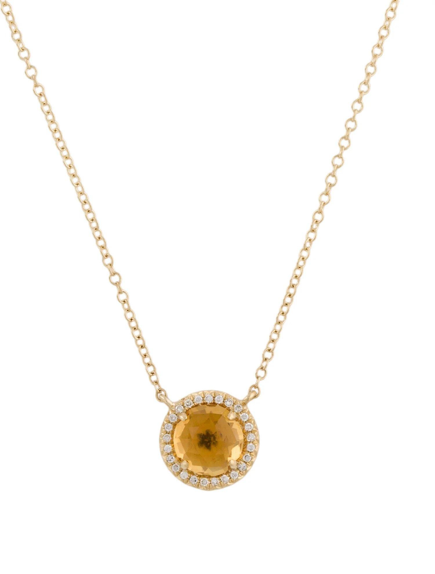 Ce pendentif en citrine et diamant est un accessoire étonnant et intemporel qui peut ajouter une touche de glamour et de sophistication à n'importe quelle tenue. 

Ce pendentif est orné d'une citrine ronde de 1,41 carat et d'un halo de diamants