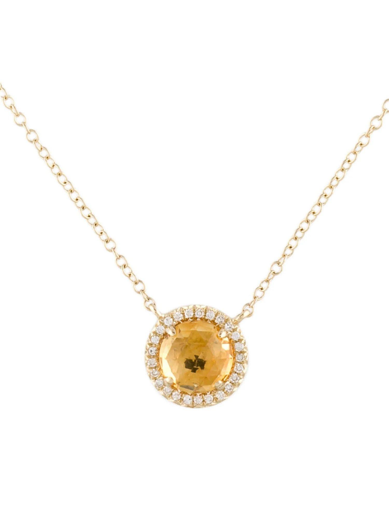 Round Cut 1.41 Carat Round Citrine & Diamond Yellow Gold Pendant Necklace  For Sale