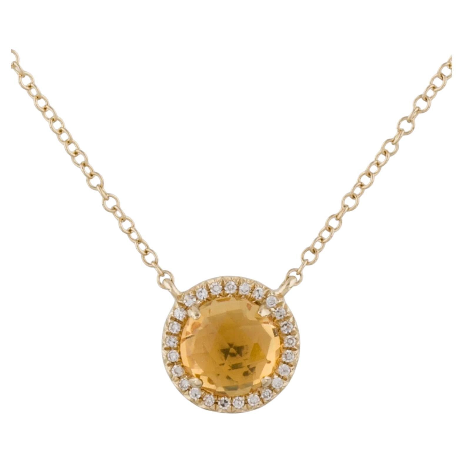 1.41 Carat Round Citrine & Diamond Yellow Gold Pendant Necklace  For Sale