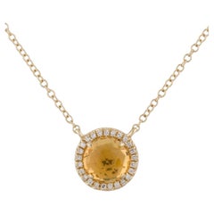 Collier pendentif en or jaune avec citrine ronde de 1,41 carat et diamant 