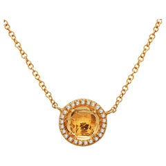 Collana con ciondolo in oro giallo, citrino rotondo e diamante da 1,41 carati