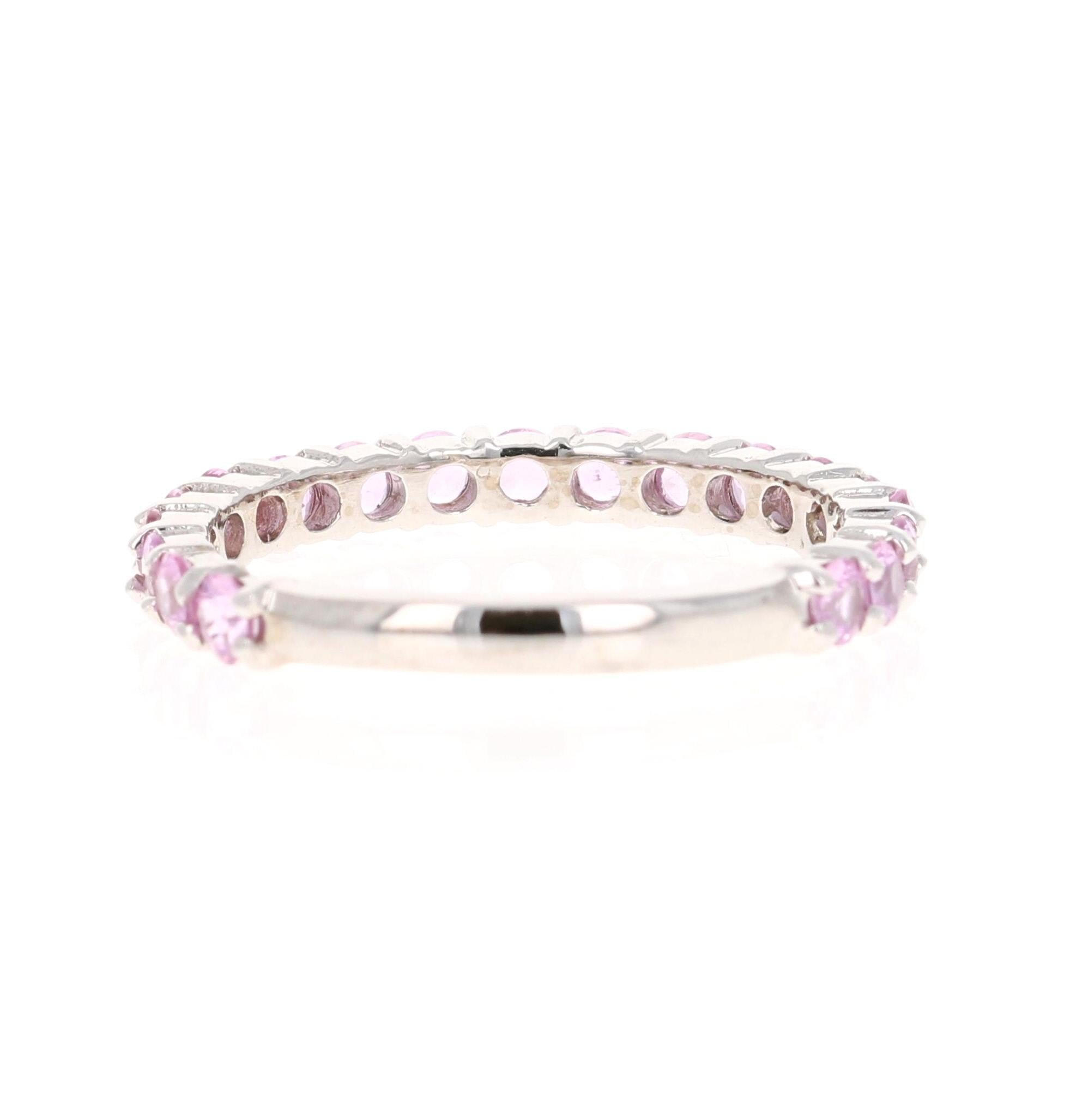 Round Cut 1.41 Carat Pink Sapphire White Gold Band For Sale