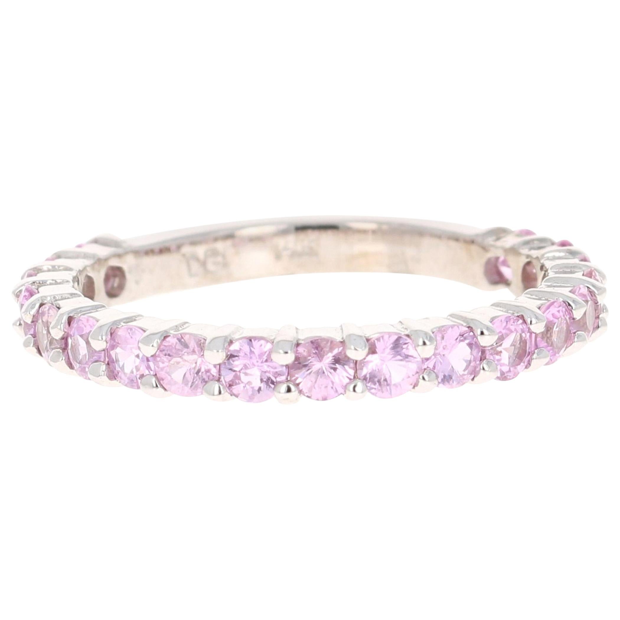 1.41 Carat Pink Sapphire White Gold Band For Sale