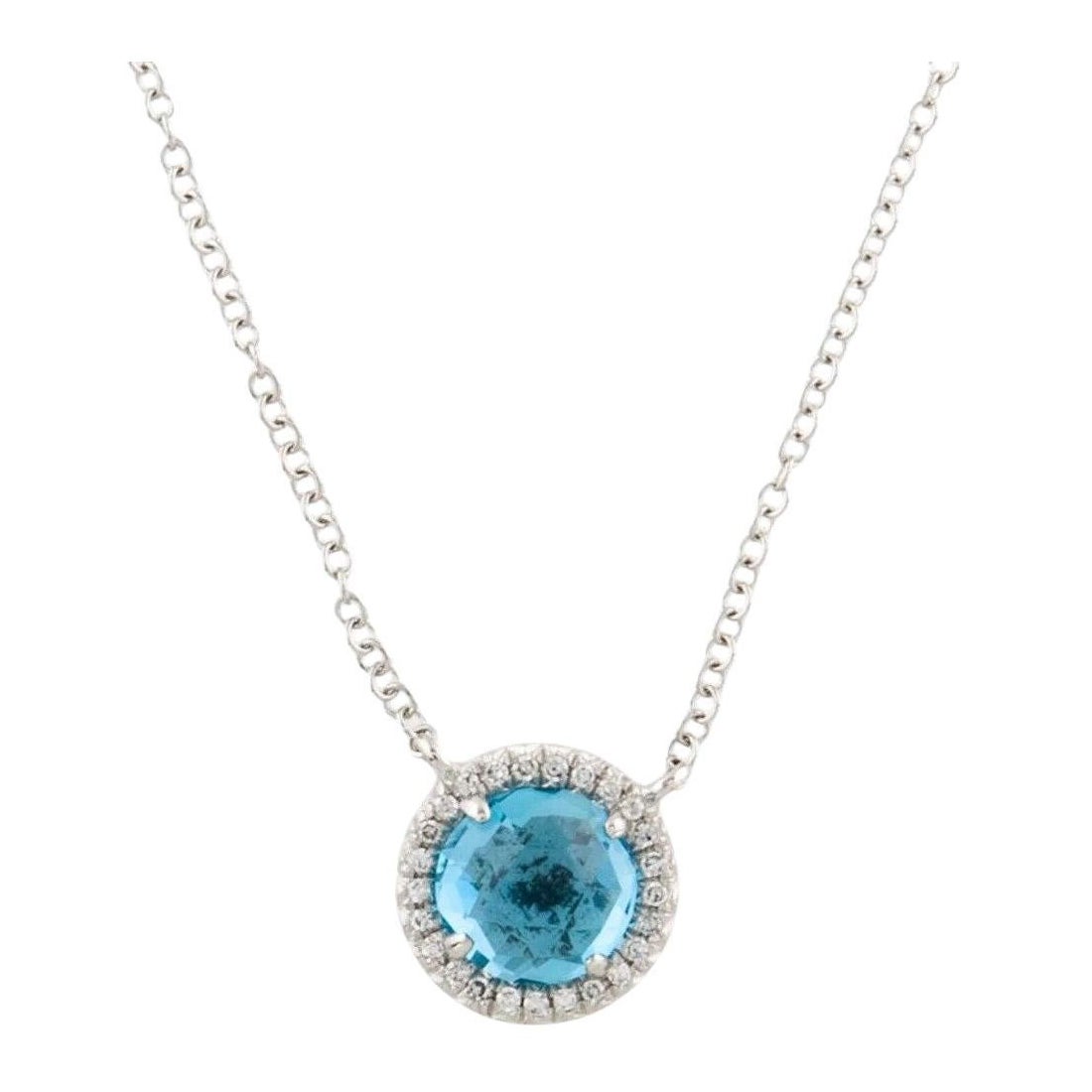 1.41 Carat Round Swiss Blue Topaz 
Diamond White Gold Pendant Necklace