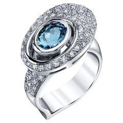 1.41 Carat Santa Maria Aquamarine and Diamond Cocktail Ring in 18k White Gold