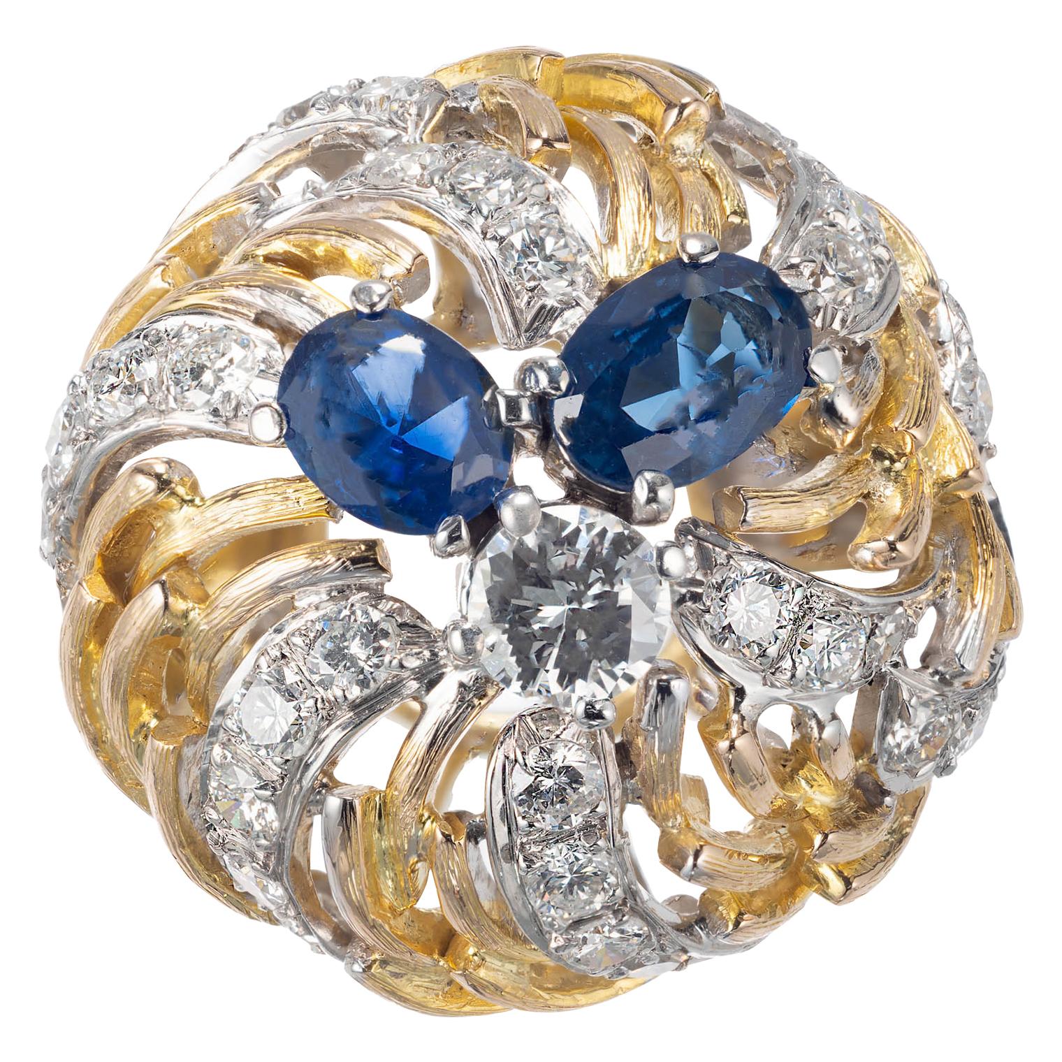 1.41 Carat Sapphire Diamond Gold Open Dome Cocktail Ring For Sale