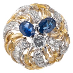 1.41 Carat Sapphire Diamond Gold Open Dome Cocktail Ring