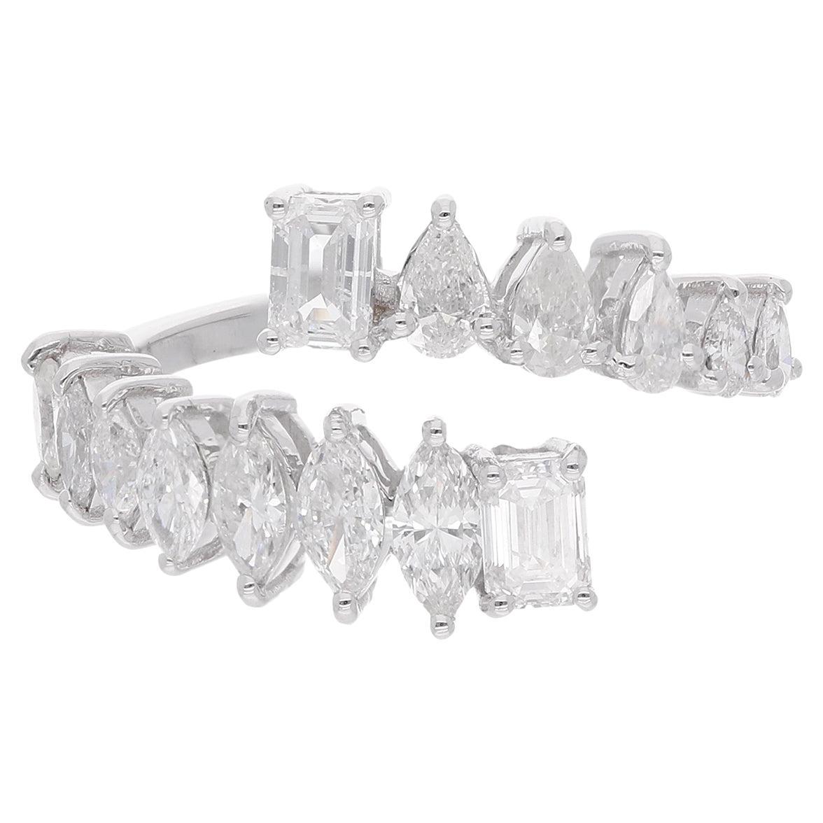 For Sale:  1.41 Carat SI/HI Pear Marquise & Emerald Cut Diamond Ring 18 Karat White Gold