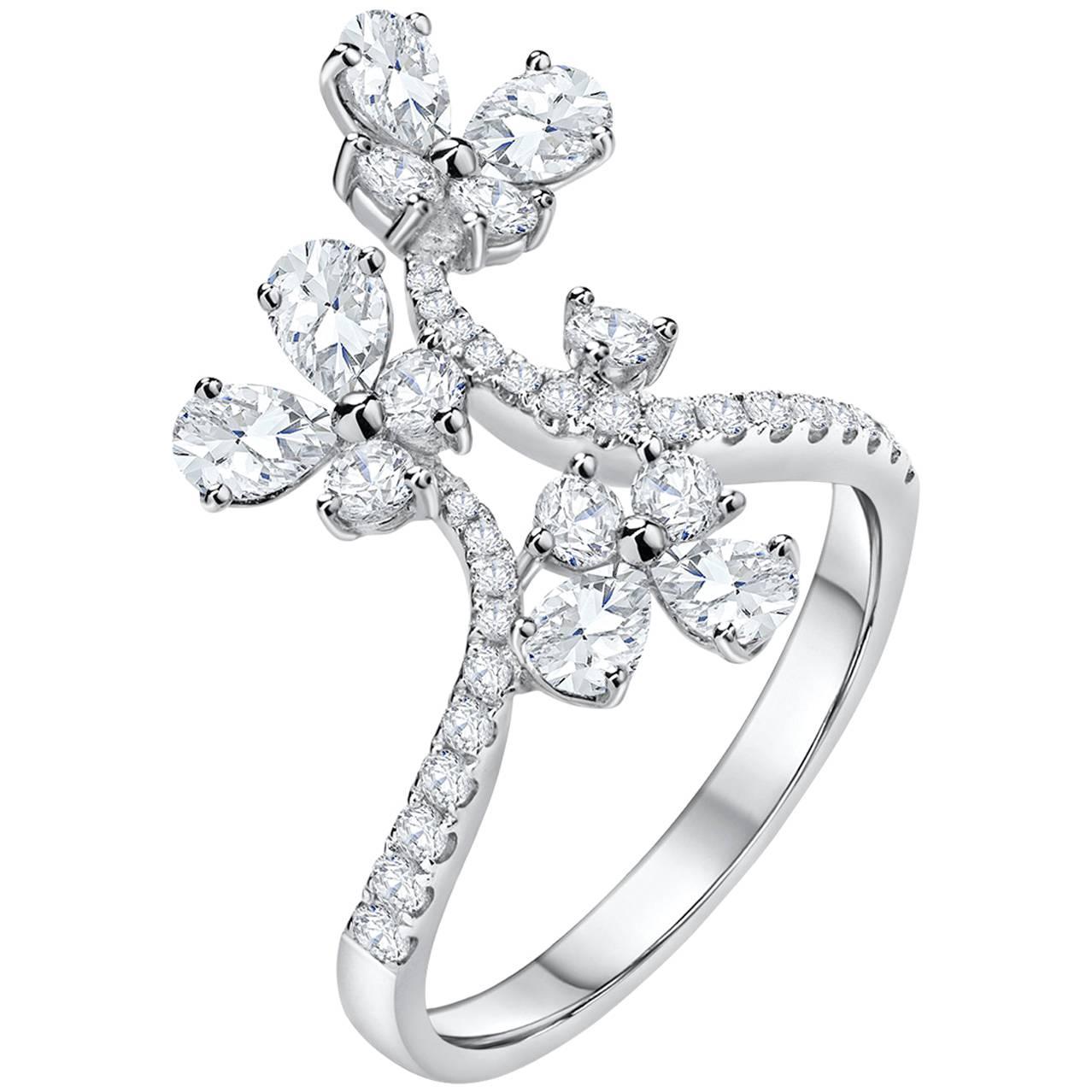 1.41 Carat Total Diamond Butterflies Fashion Ring