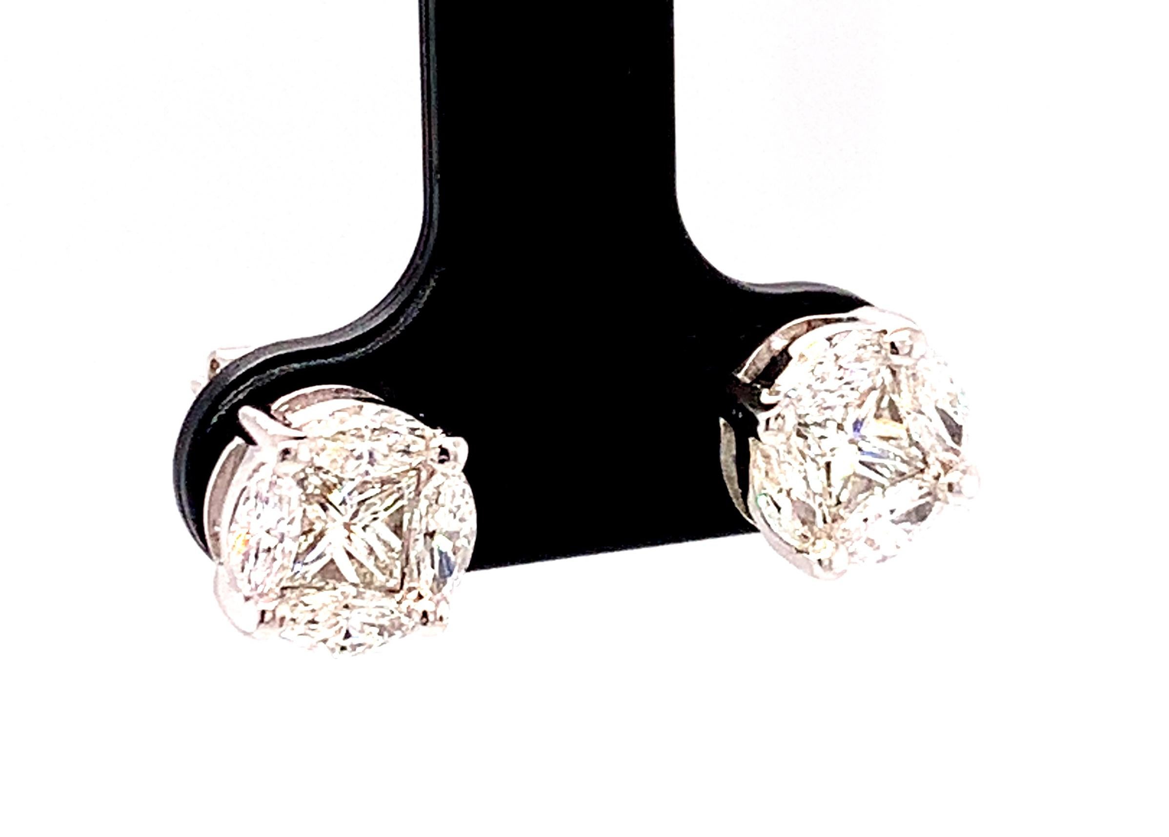 Artisan 1.33 Carat T.W. Princess, Marquise Diamond, White Gold Illusion Stud Earrings For Sale