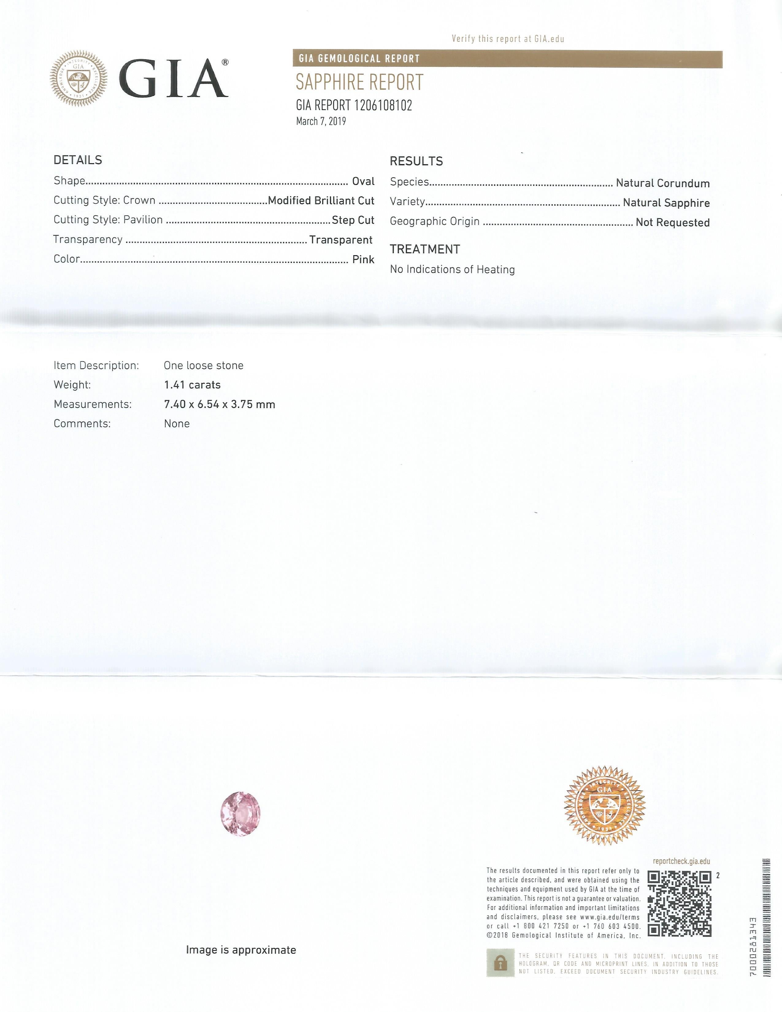 GIA Certified 1.41 Carat Natural Oval Pink Sapphire Diamond Engagement Ring In New Condition For Sale In Los Angeles, CA