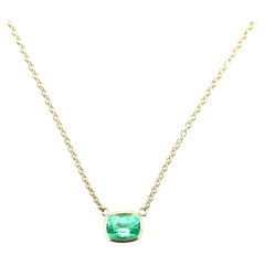 1.41 Carat Weight Green Emerald Long Cushion Cut Solitaire Necklace in 14k YG