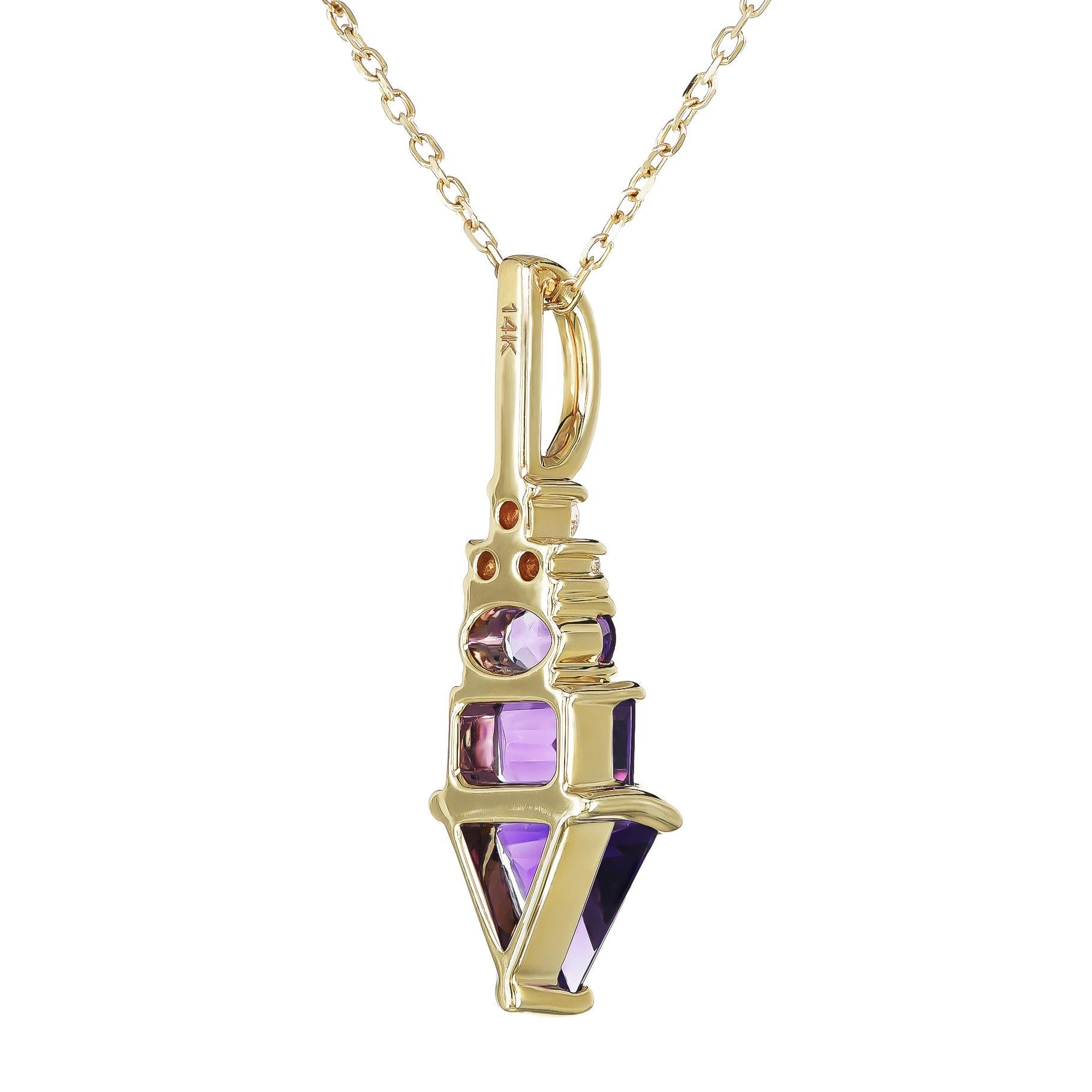 Mixed Cut Pendant with Natural Amethyst 1.41 carats set in 14K Yellow Gold with Diamonds For Sale