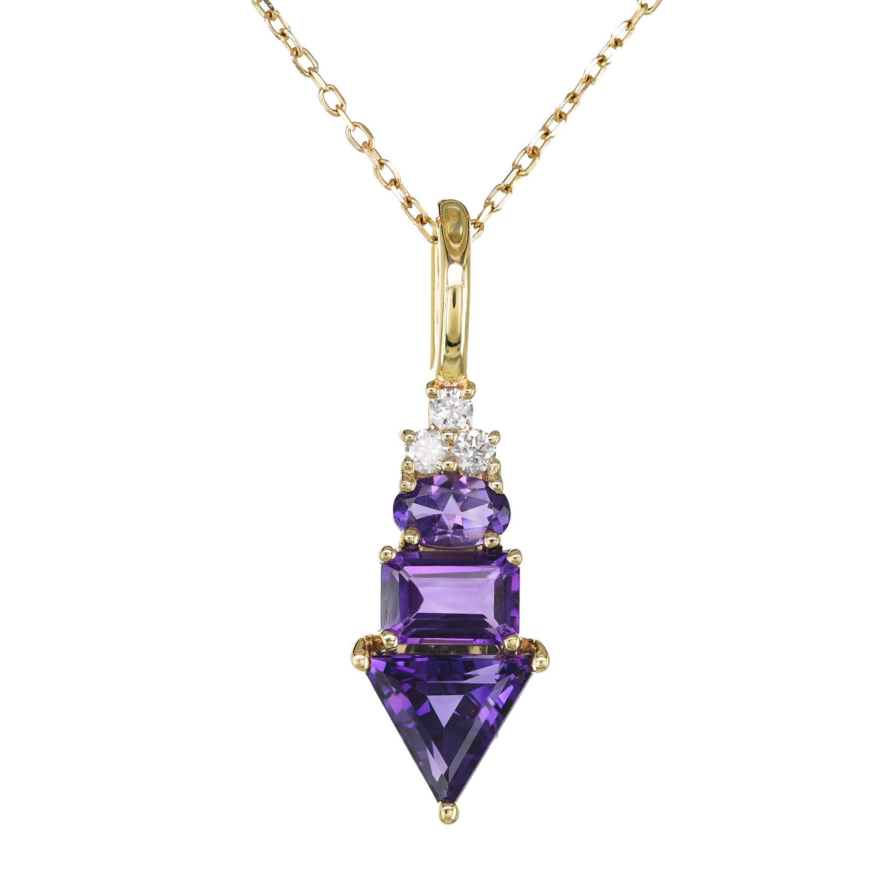 Pendant with Natural Amethyst 1.41 carats set in 14K Yellow Gold with Diamonds In New Condition For Sale In Los Angeles, CA