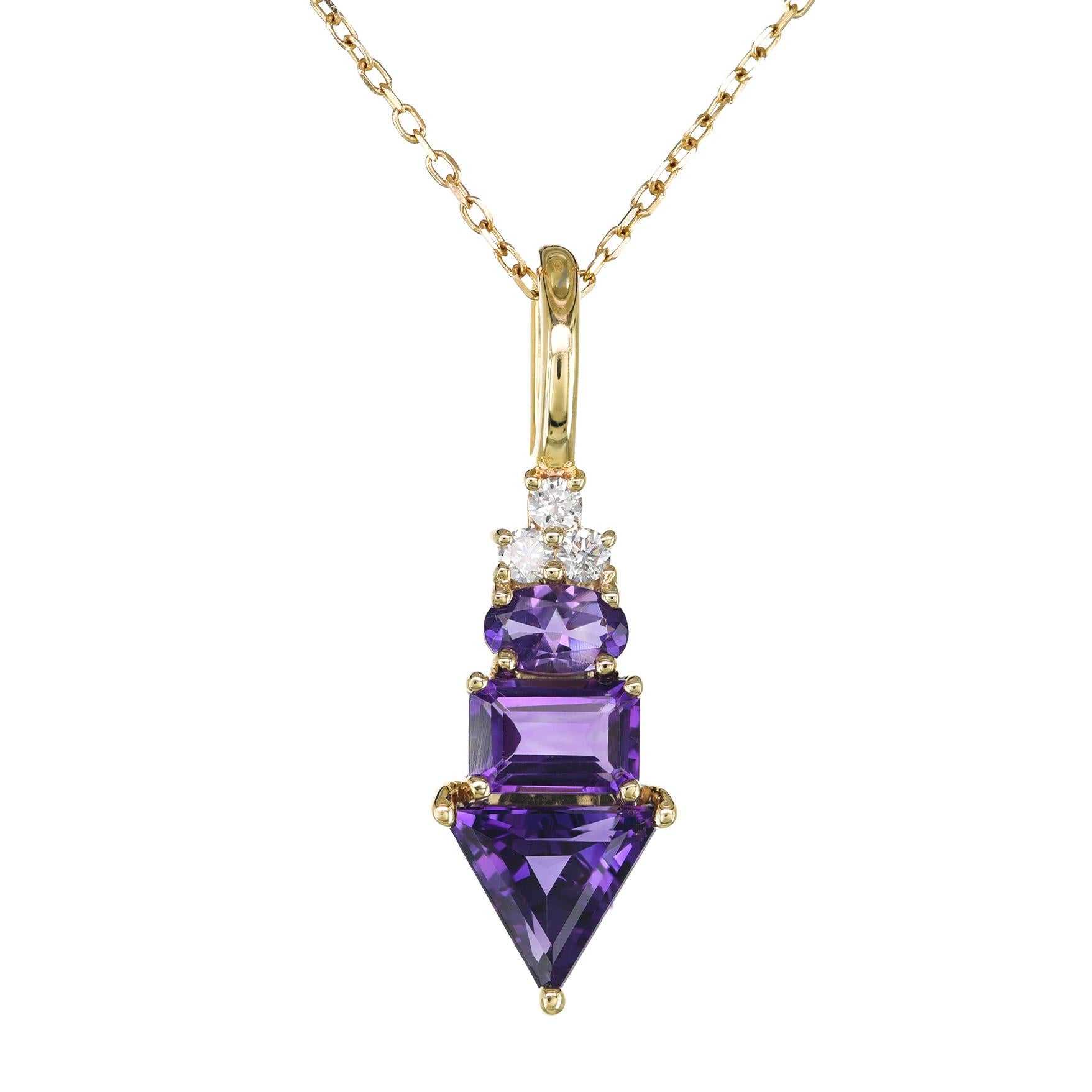 Pendentif en or jaune 14K serti de diamants et d'une améthyste violette naturelle de 1,41 cts Neuf - En vente à Los Angeles, CA
