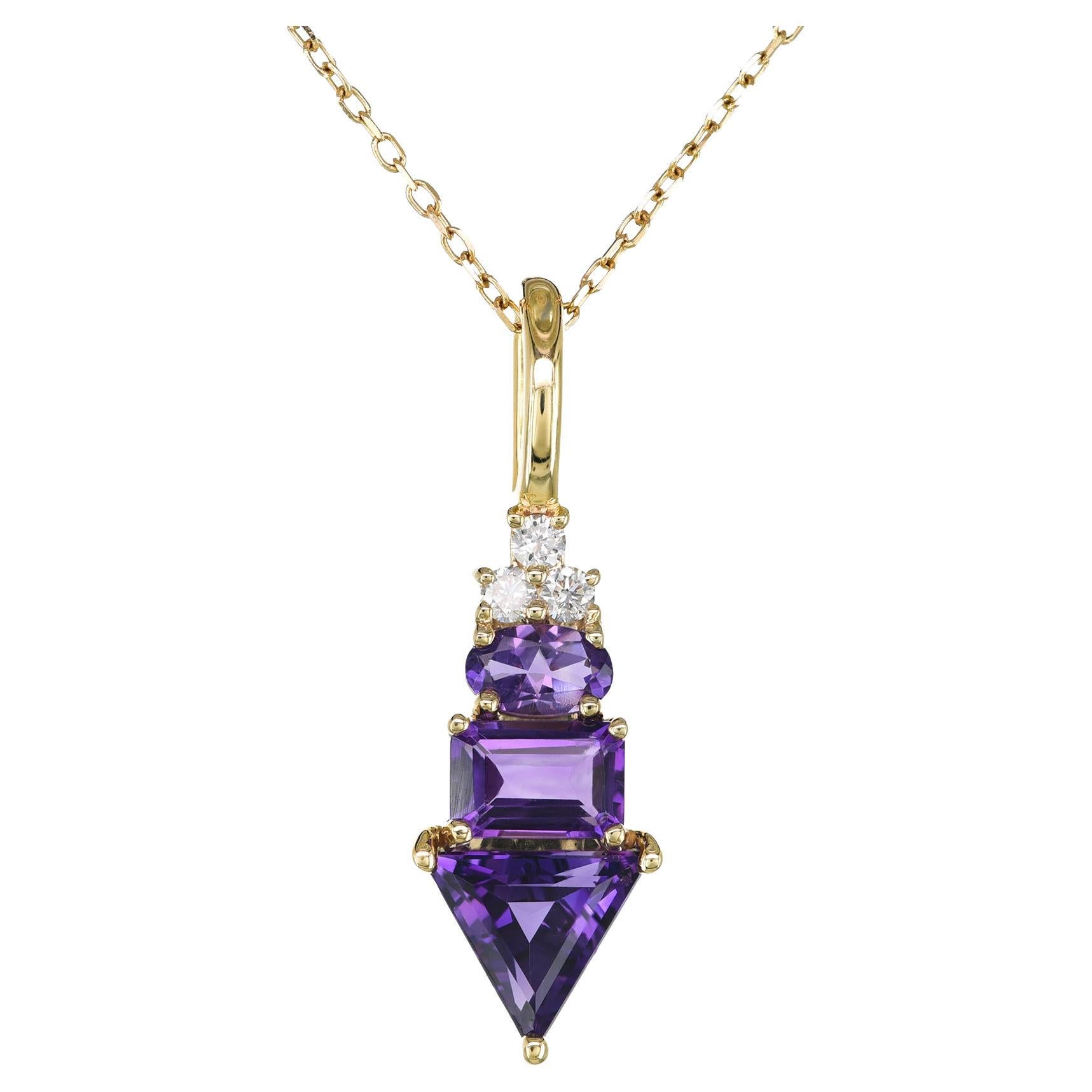 Pendant with Natural Amethyst 1.41 carats set in 14K Yellow Gold with Diamonds For Sale