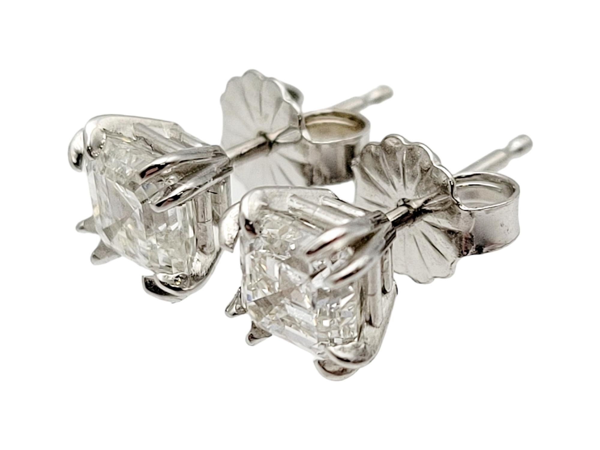 1.41 Carats Total Emerald Cut Solitaire Diamond Stud Earrings White Gold GIA Bon état - En vente à Scottsdale, AZ