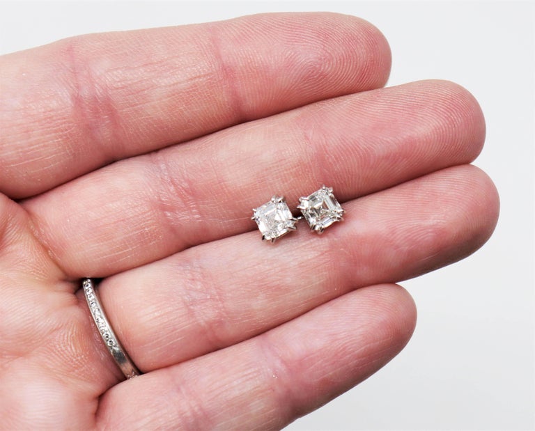 1.41 Carats Total Emerald Cut Solitaire Diamond Stud Earrings White
