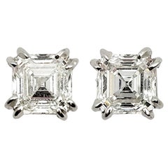 1.41 Carats Total Emerald Cut Solitaire Diamond Stud Earrings White Gold GIA
