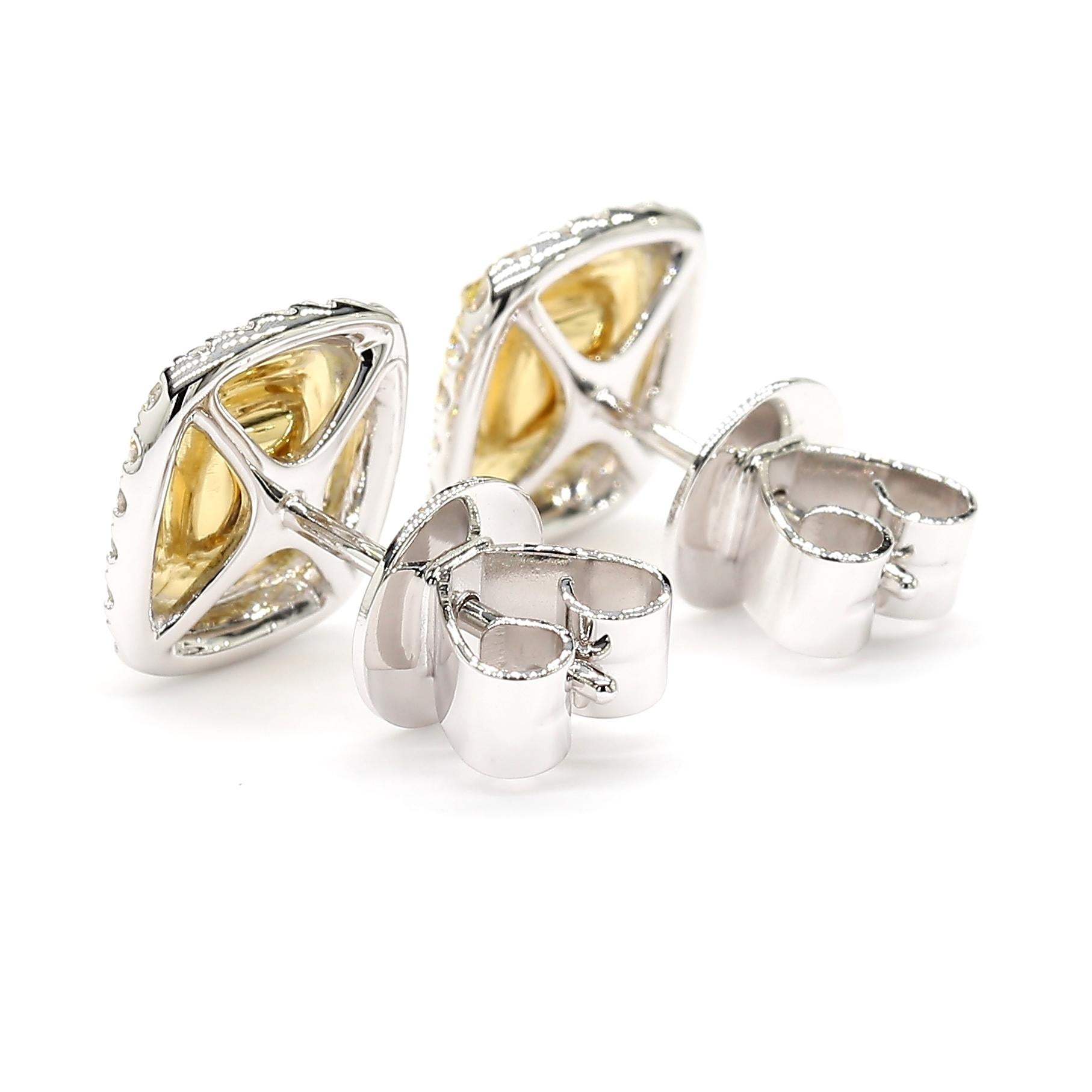 1.41 Carats Total Fancy Yellow Stud Earrings Double Halo 18K *Natural Diamonds* In New Condition In New York, NY