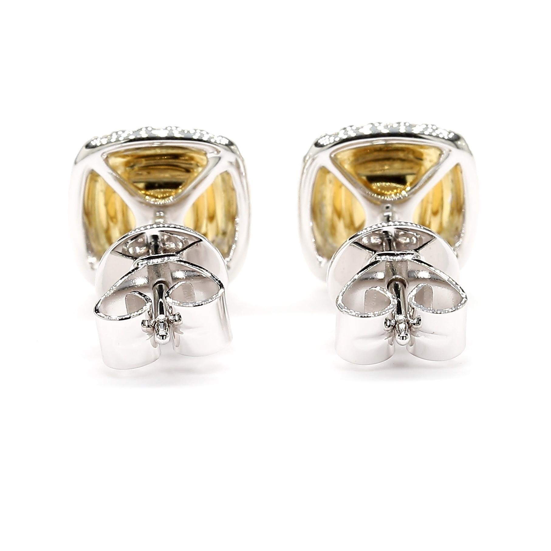 Women's 1.41 Carats Total Fancy Yellow Stud Earrings Double Halo 18K *Natural Diamonds*