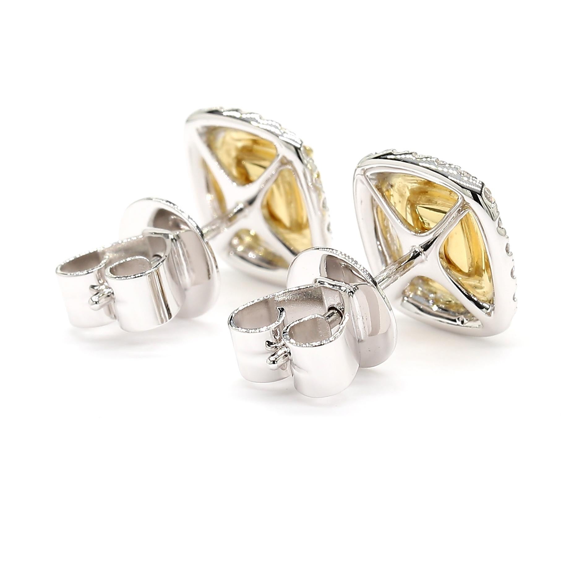 1.41 Carats Total Fancy Yellow Stud Earrings Double Halo 18K *Natural Diamonds* 1