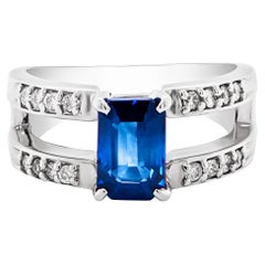 1.41 Carats Vivid Blue Sapphire And Diamond Bridge Design Unique Solitaire Ring