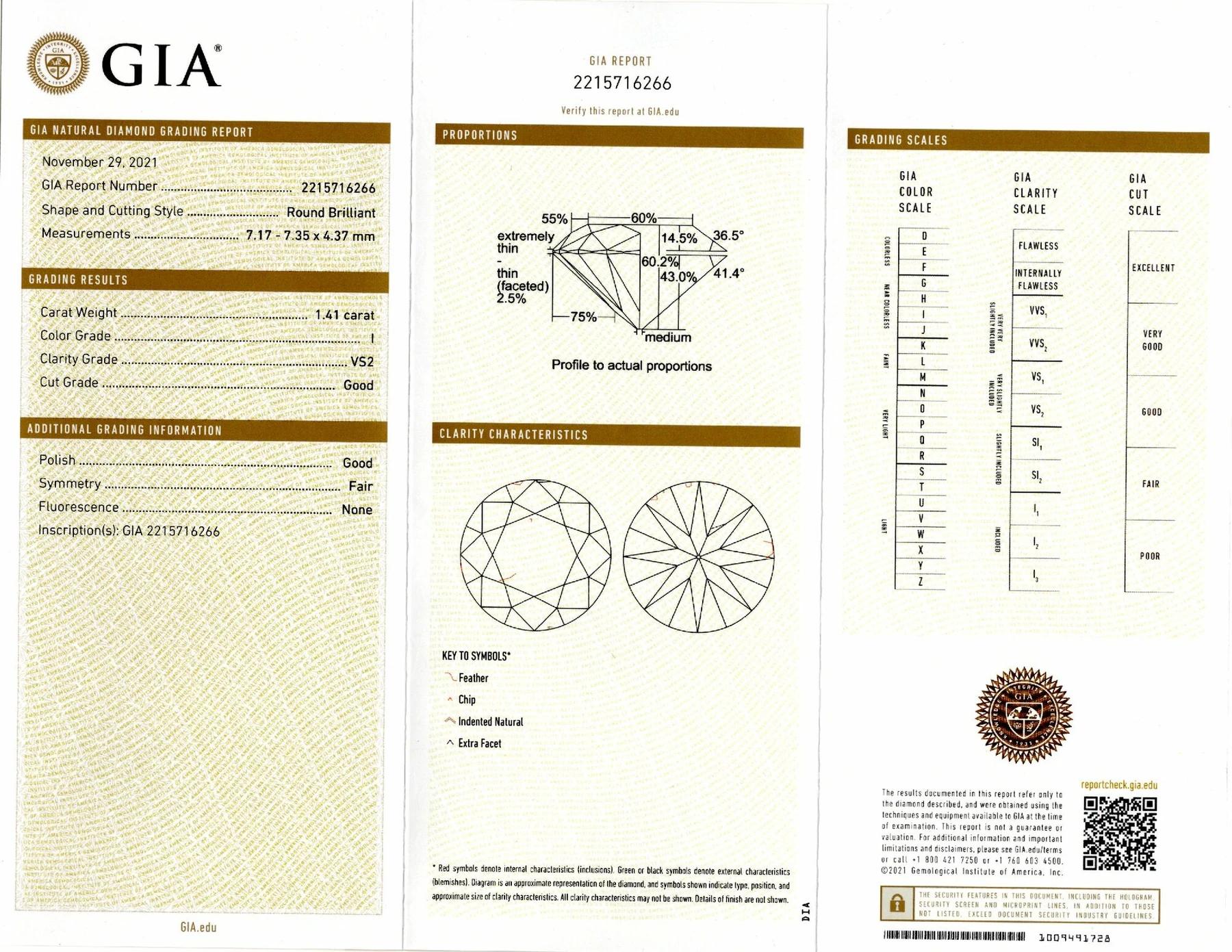 1.41 Karat GIA zertifizierter I VS2 Vintagdiamant Rundschliff Verlobungsring Platin-Set im Zustand „Neu“ in Chicago, IL