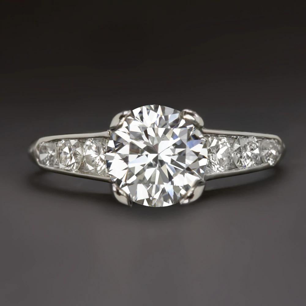 1.41 Karat GIA zertifizierter I VS2 Vintagdiamant Rundschliff Verlobungsring Platin-Set für Damen oder Herren