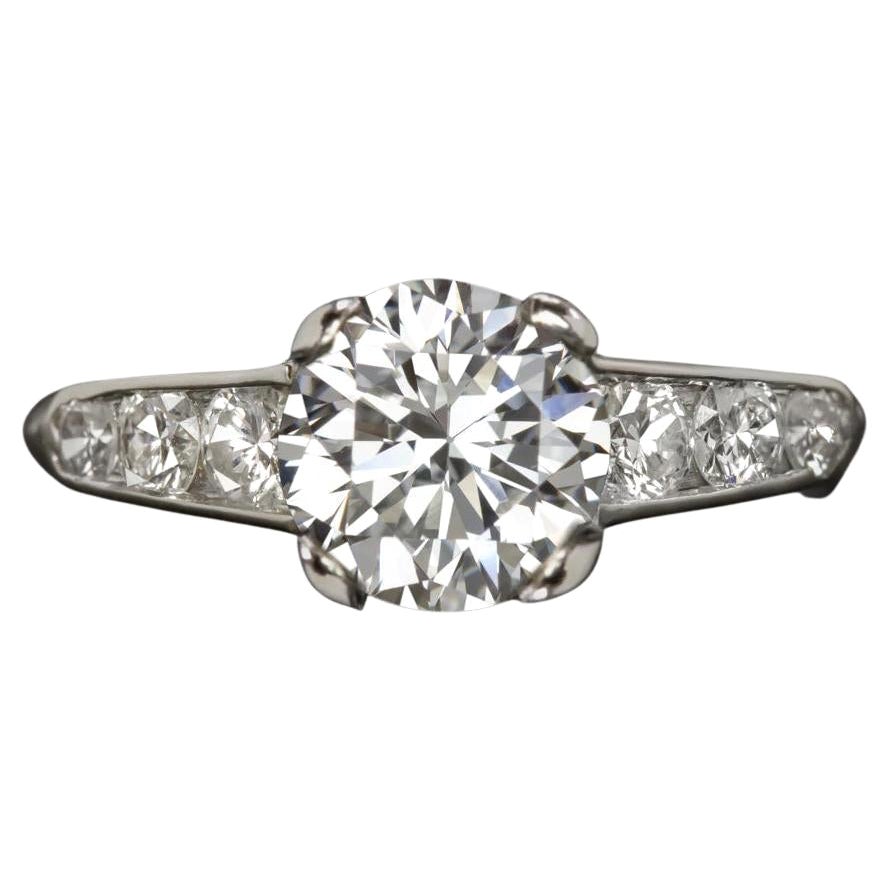 1.41 Karat GIA zertifizierter I VS2 Vintagdiamant Rundschliff Verlobungsring Platin-Set