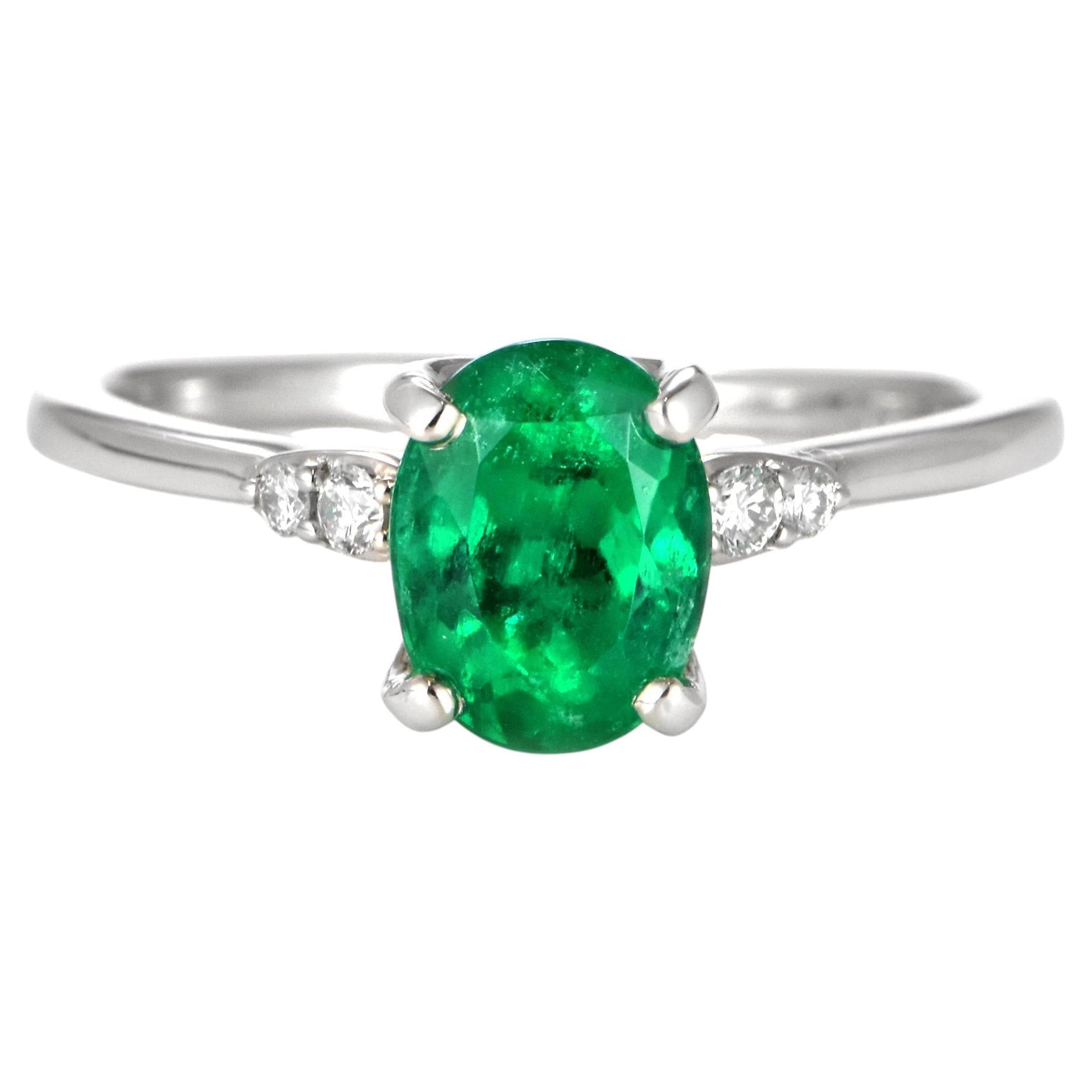 1,41 ct Nature Muzo Green Colombian Emerald and Diamond Ring Made in Platinum (bague en platine)