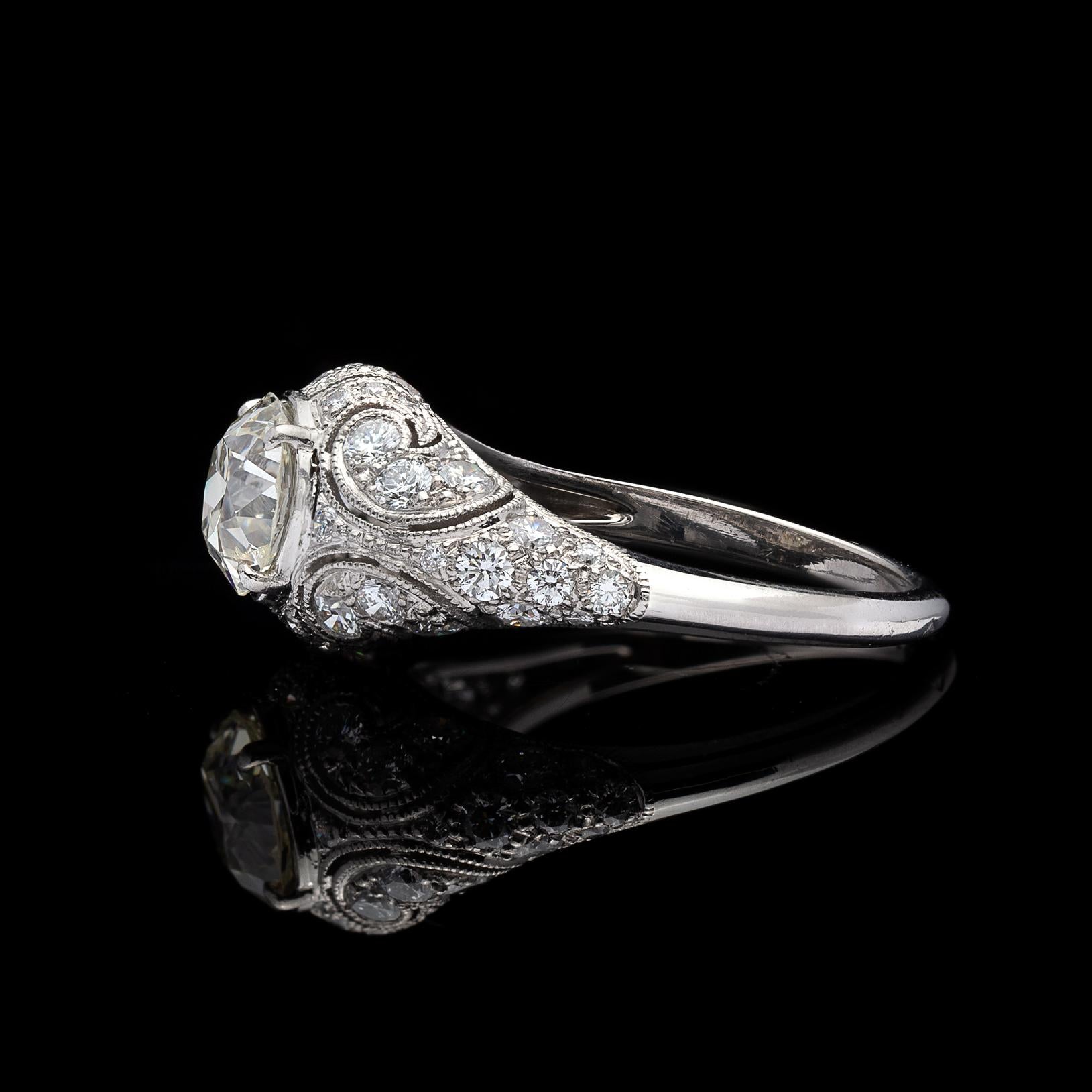 1.41 Carat Old European Diamond and Platinum French Engagement Ring In Excellent Condition In San Francisco, CA