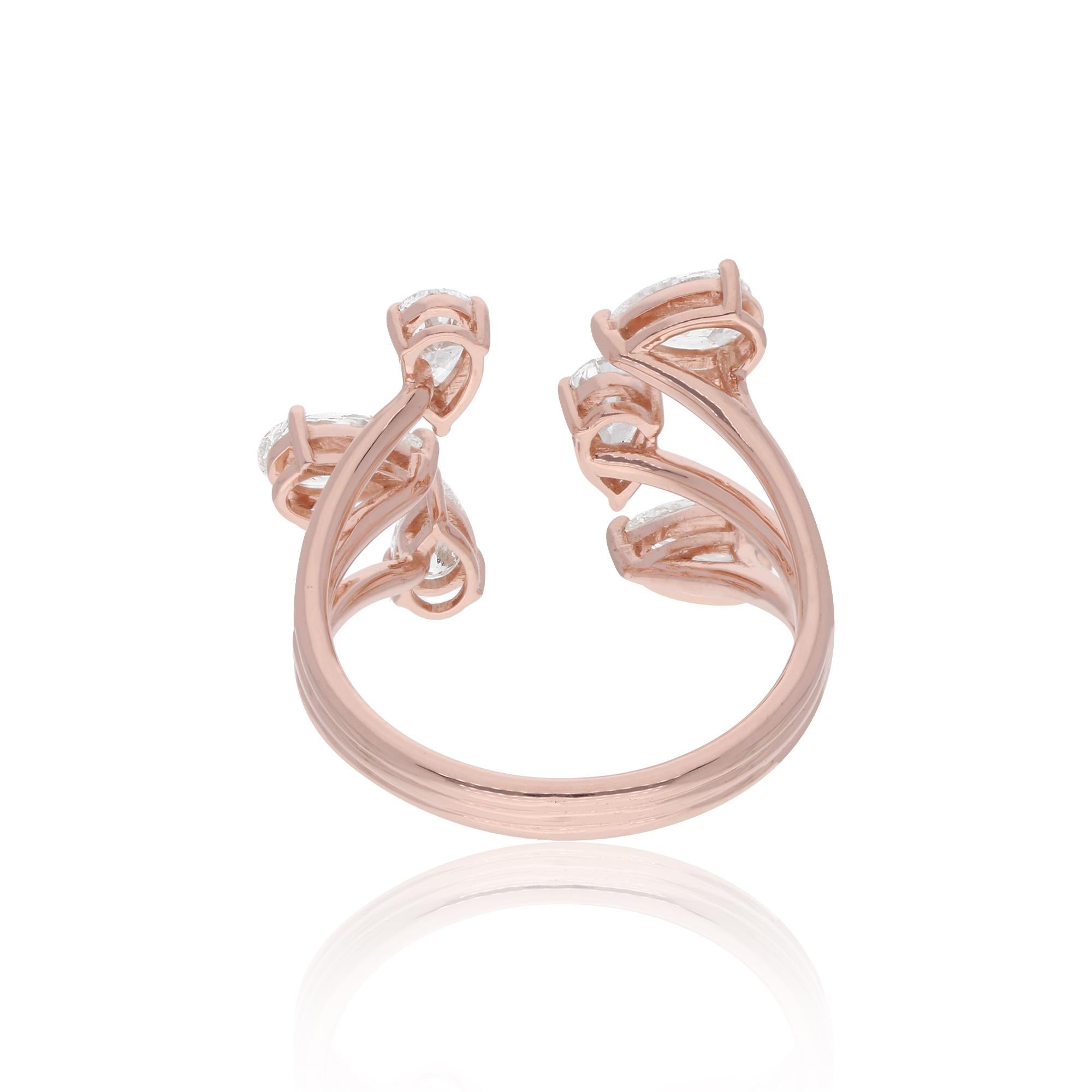 Modern 1.41 Ct. Pear Shape Diamond Triple Line Cuff Ring 14 Karat Rose Gold Jewelry For Sale