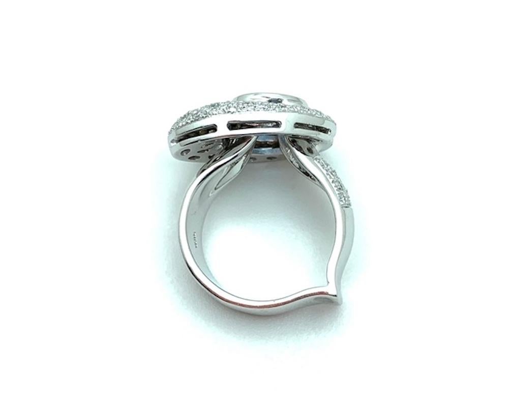 Women's 1.41 Carat Santa Maria Aquamarine and Diamond Cocktail Ring in 18k White Gold For Sale