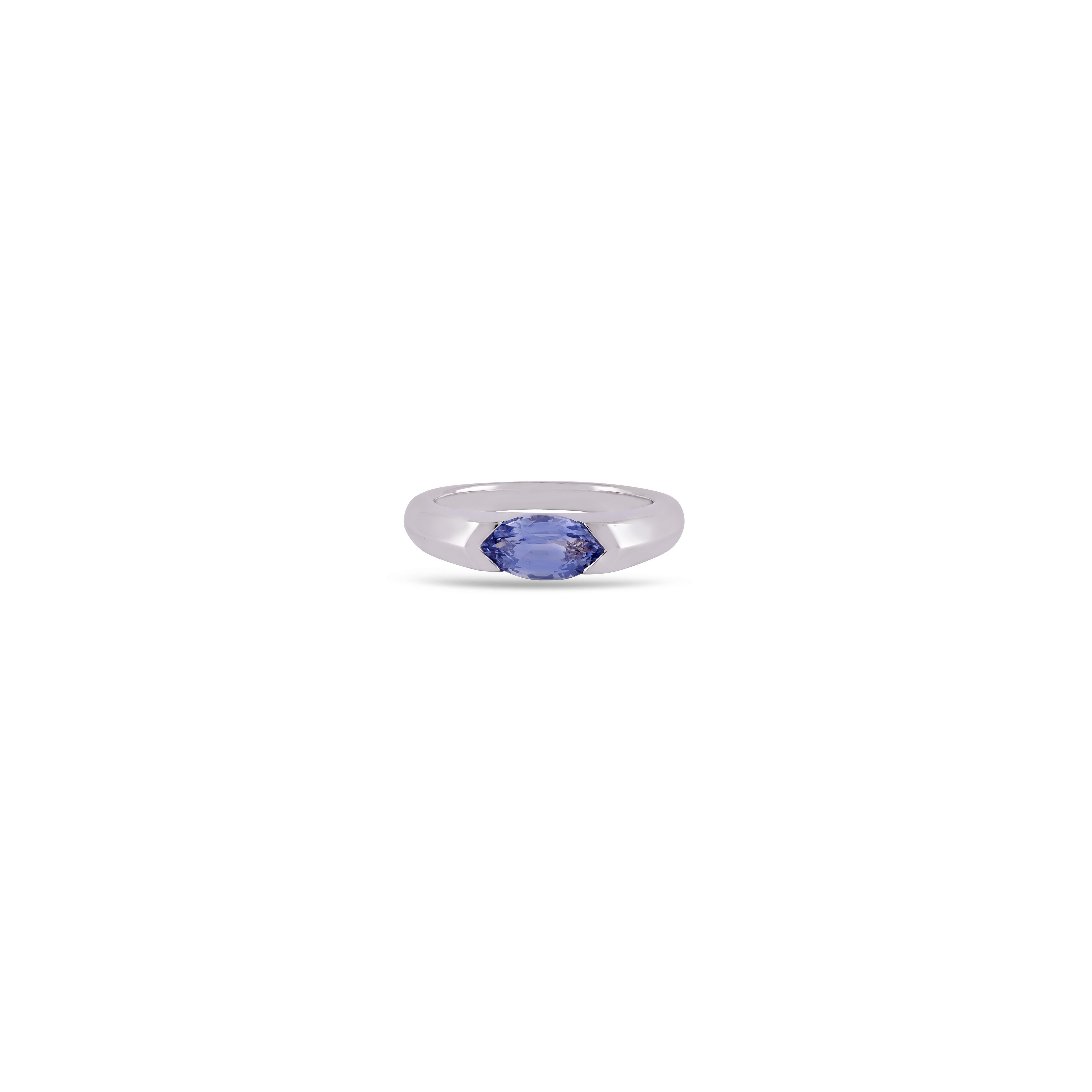 Its an exclusive Clear Blue Sapphire  ring studded in 18k White gold with 1 piece of Sapphire weight 1.41 carat with this entire ring is studded in 18k White gold , ring size can be change as per the requirement, its an exclusive wearable ring.
size