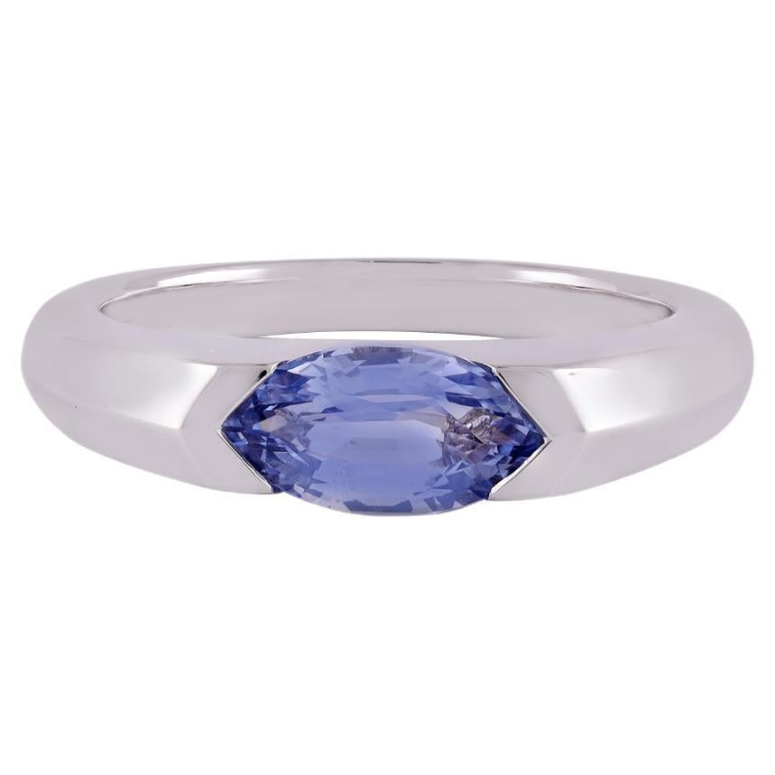 1.41 Cts Clear Blue Sapphire Ring in 18k White Gold For Sale