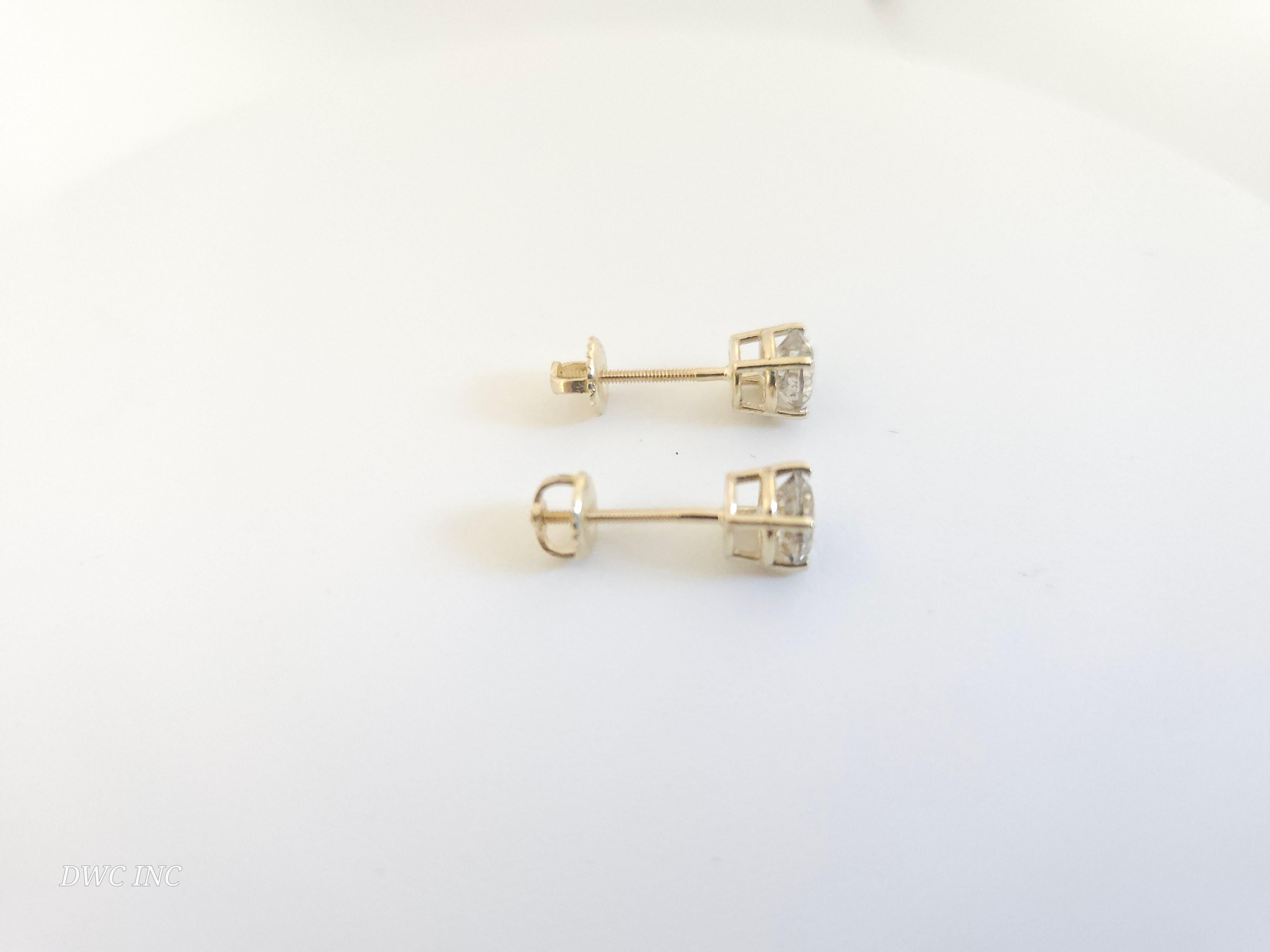 1.41 Ctw Natural Diamond Round Studs Yellow Gold, average color k, clarity i1,square back.

*Free shipping within U.S*