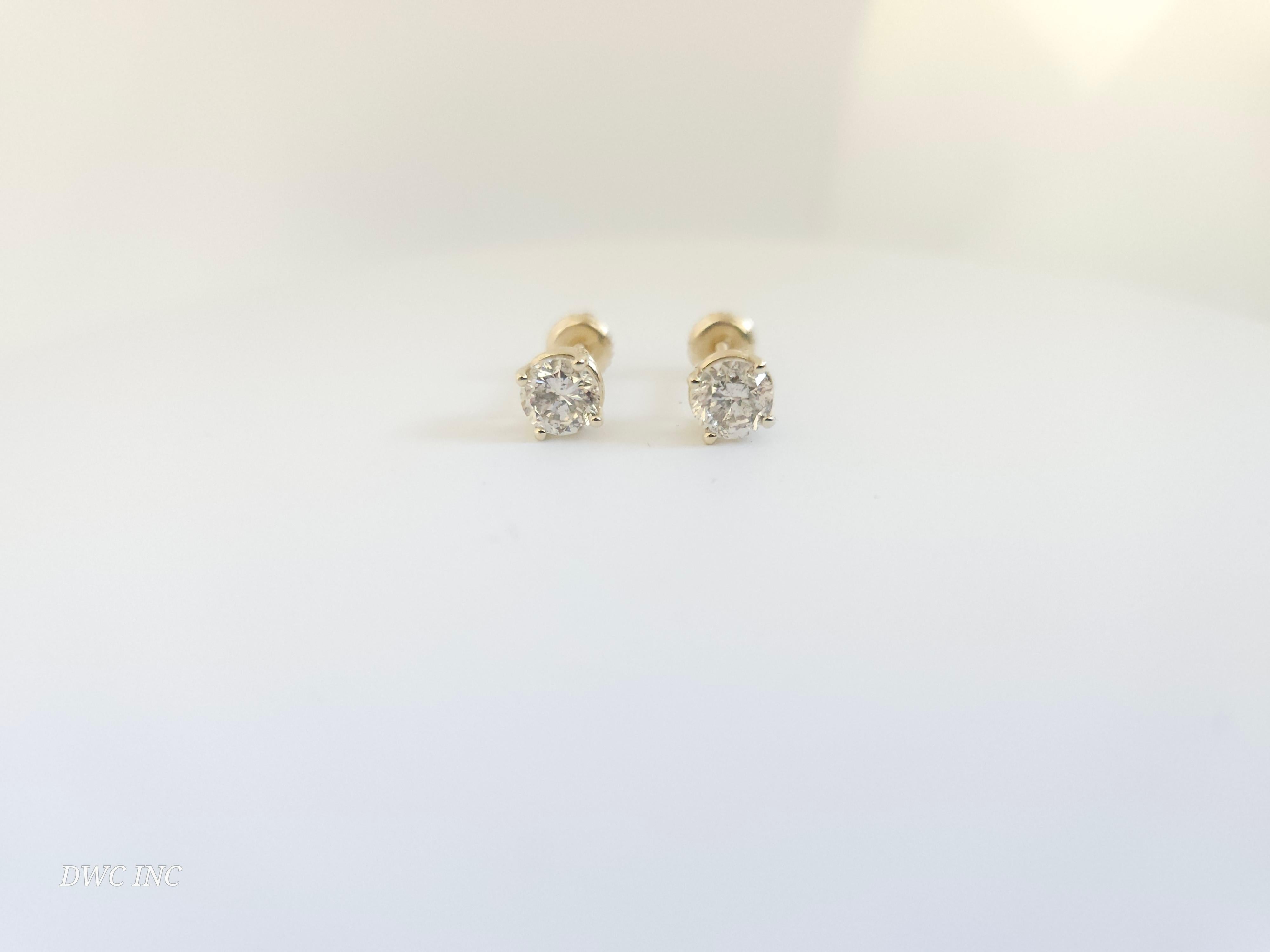 1.41 Ctw Diamond Natural Round Square Back Studs Yellow Gold 2