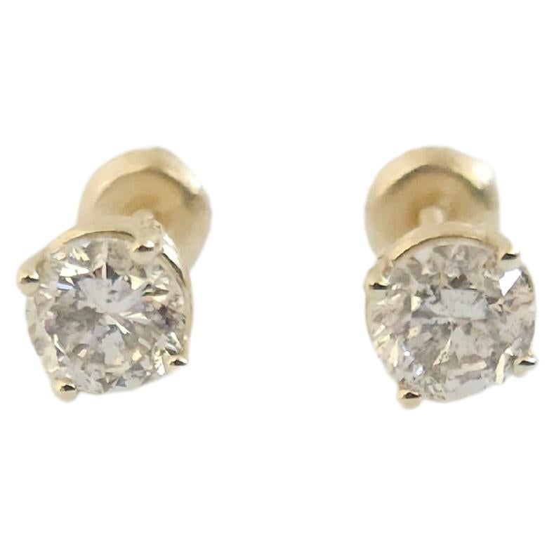 1.41 Ctw Diamond Natural Round Square Back Studs Yellow Gold