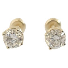 1.41 Ctw Diamond Natural Round Square Back Studs Yellow Gold