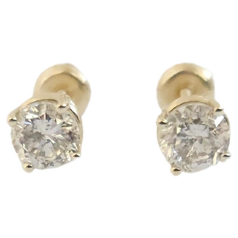 1.41 Ctw Natural Diamond Round Sqrue back Studs Yellow Gold For Sale