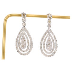 1.41 CTW Round Brilliant Diamond Dangle Earrings in 18k White Gold