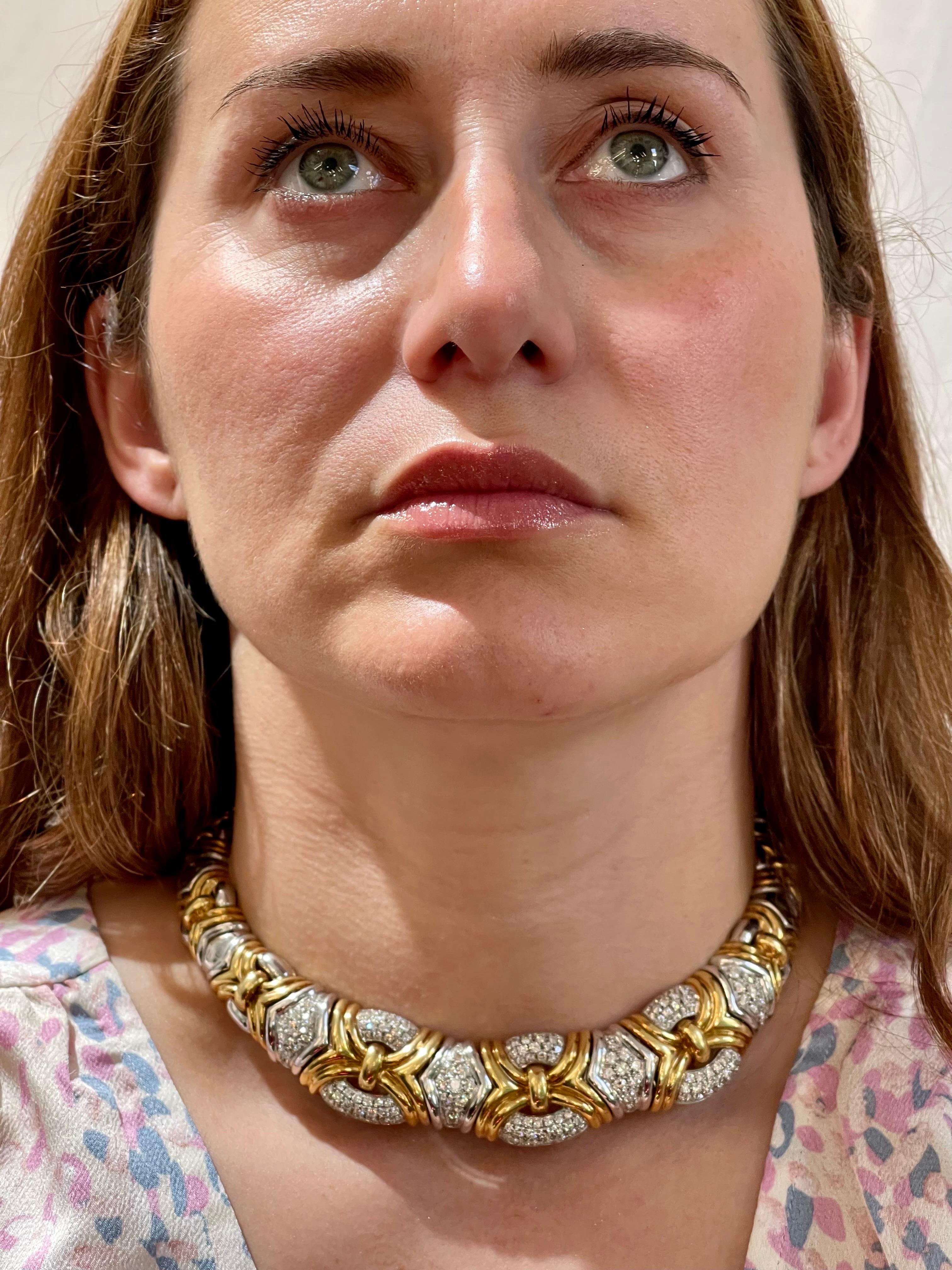 141 Gm 18kt zweifarbiges Gold & 8,5 Karat Diamant Choker/Kragen Halskette Nachlass 6