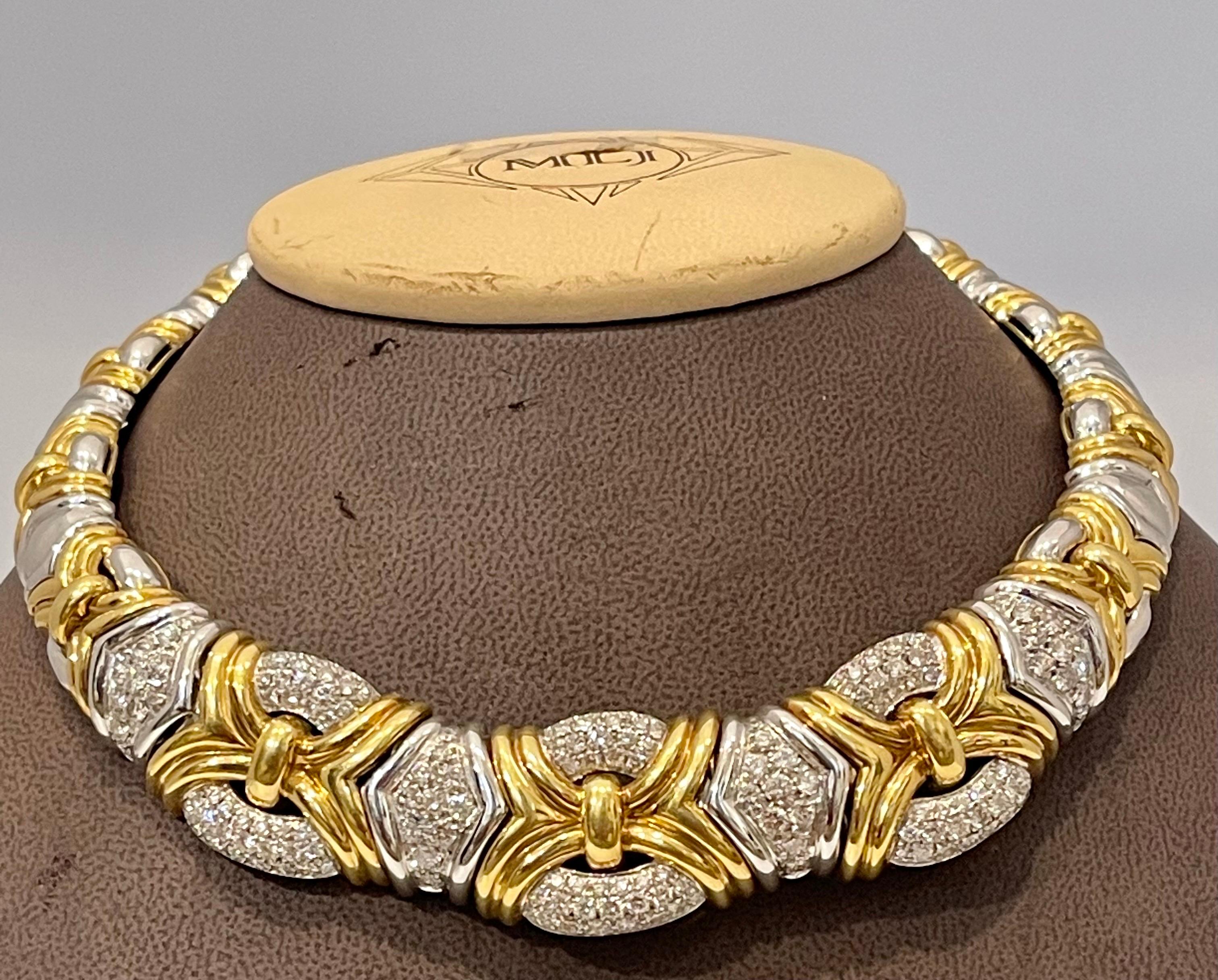 141 Gm 18kt zweifarbiges Gold & 8,5 Karat Diamant Choker/Kragen Halskette Nachlass 8