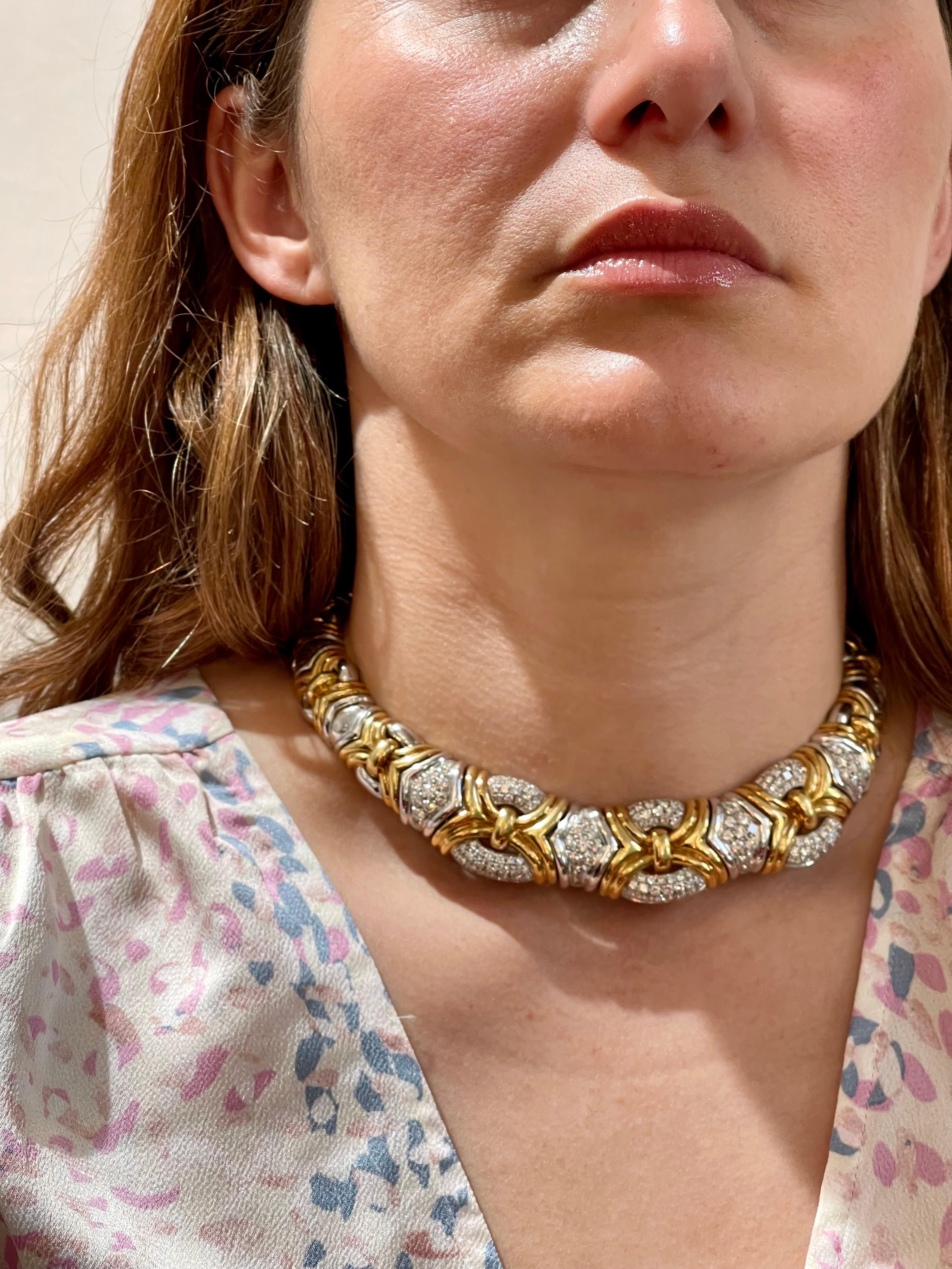 141 Gm 18kt zweifarbiges Gold & 8,5 Karat Diamant Choker/Kragen Halskette Nachlass 9