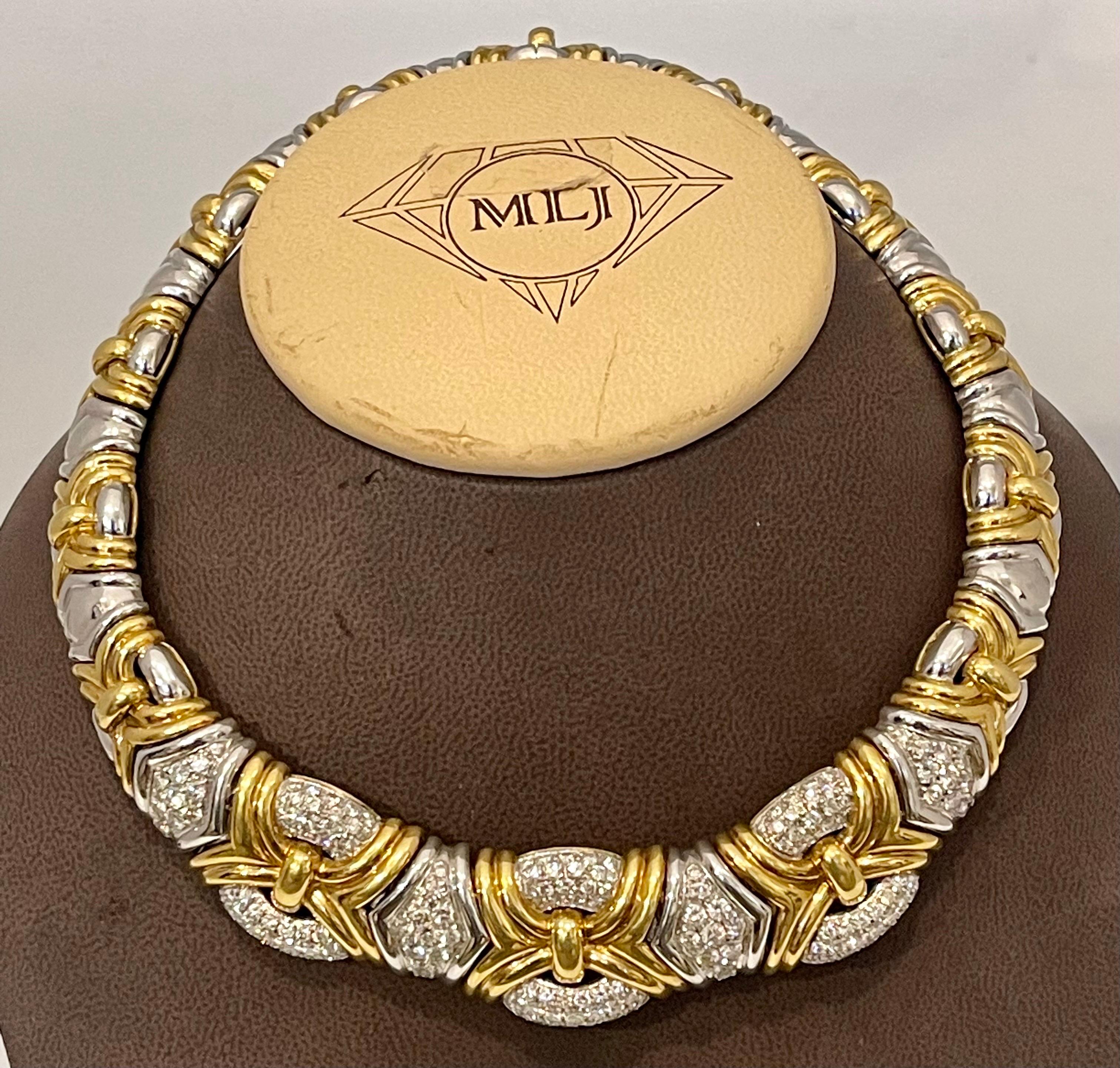 141 Gm 18kt zweifarbiges Gold & 8,5 Karat Diamant Choker/Kragen Halskette Nachlass 10