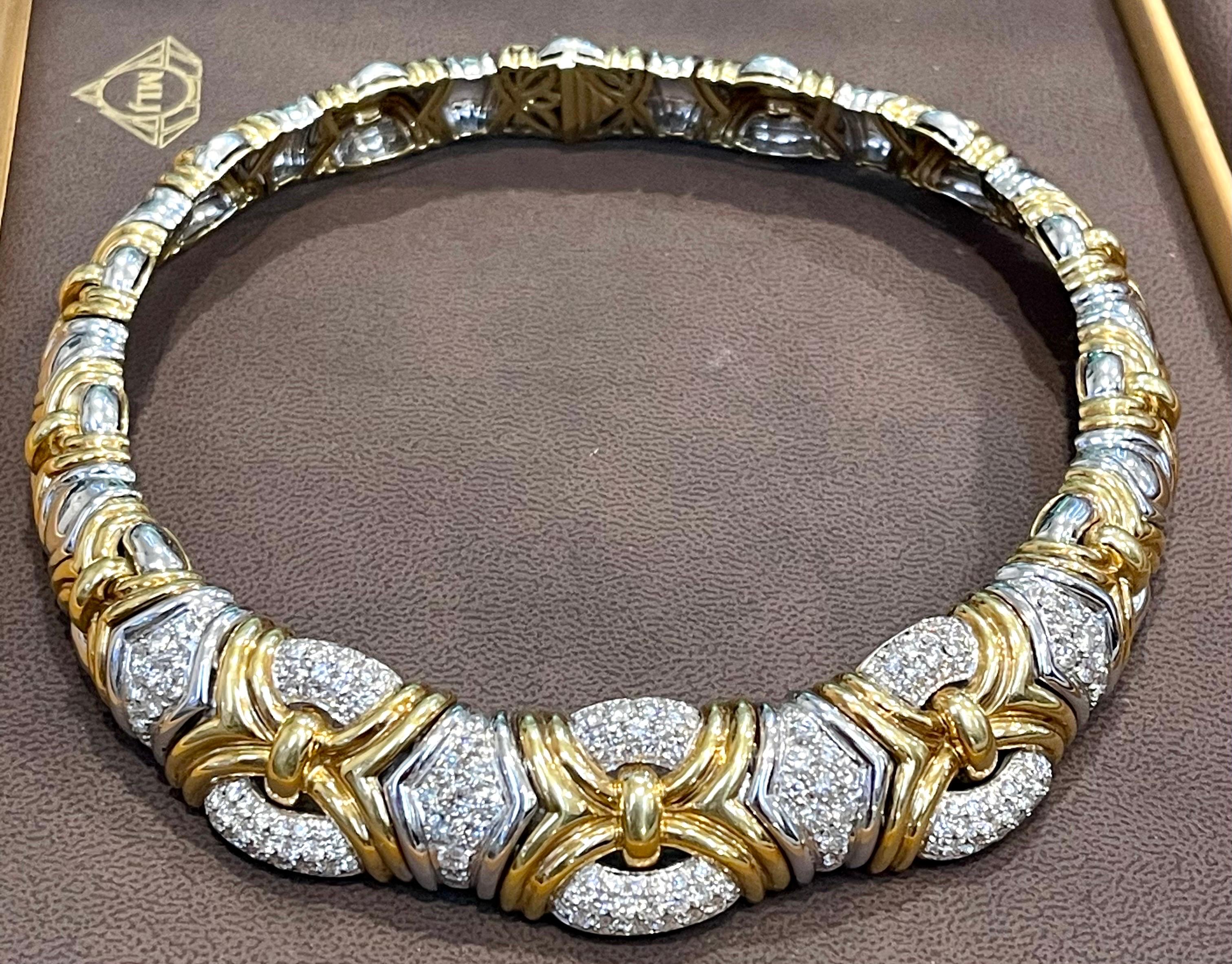 141 Gm 18kt zweifarbiges Gold & 8,5 Karat Diamant Choker/Kragen Halskette Nachlass Damen