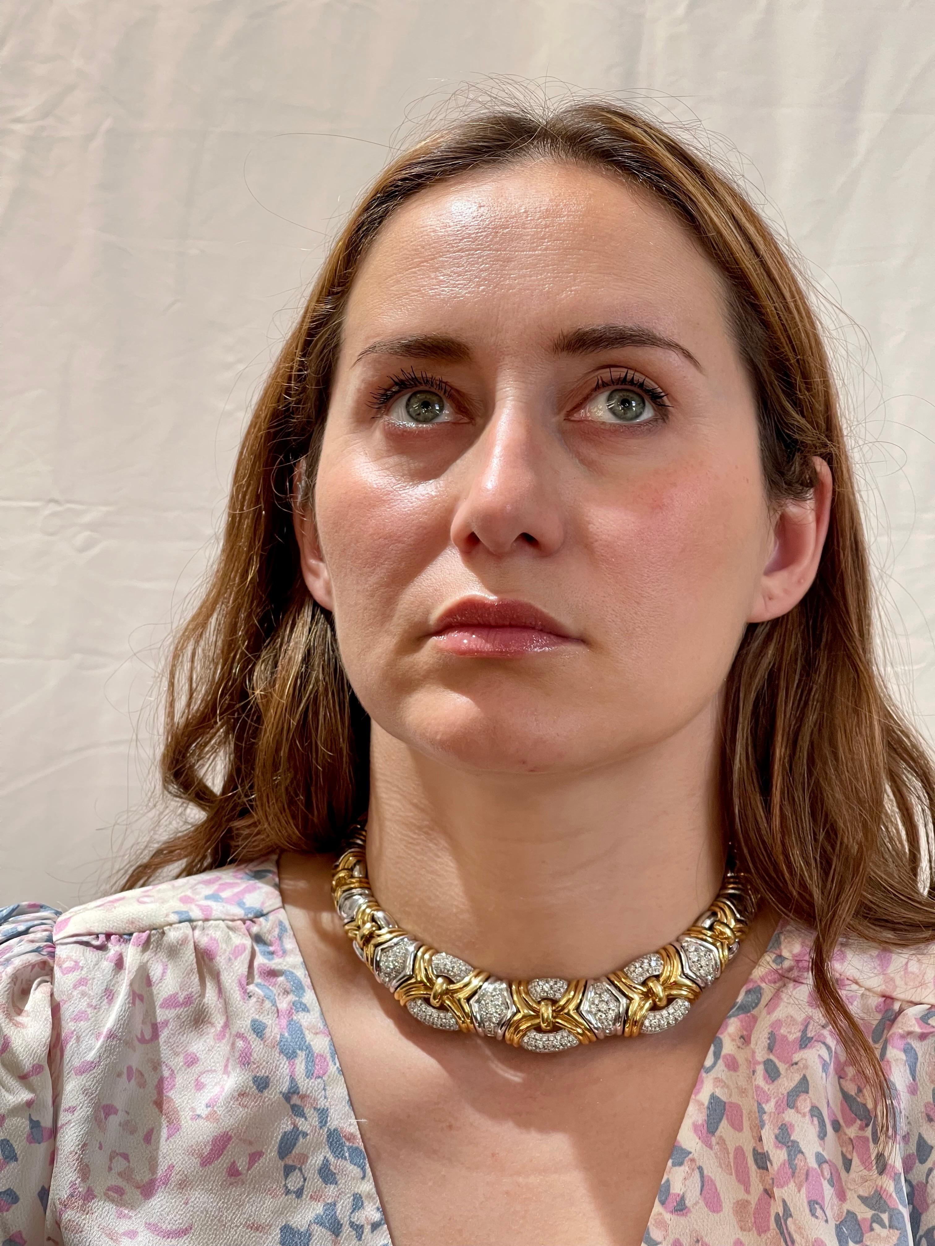 141 Gm 18kt zweifarbiges Gold & 8,5 Karat Diamant Choker/Kragen Halskette Nachlass 3